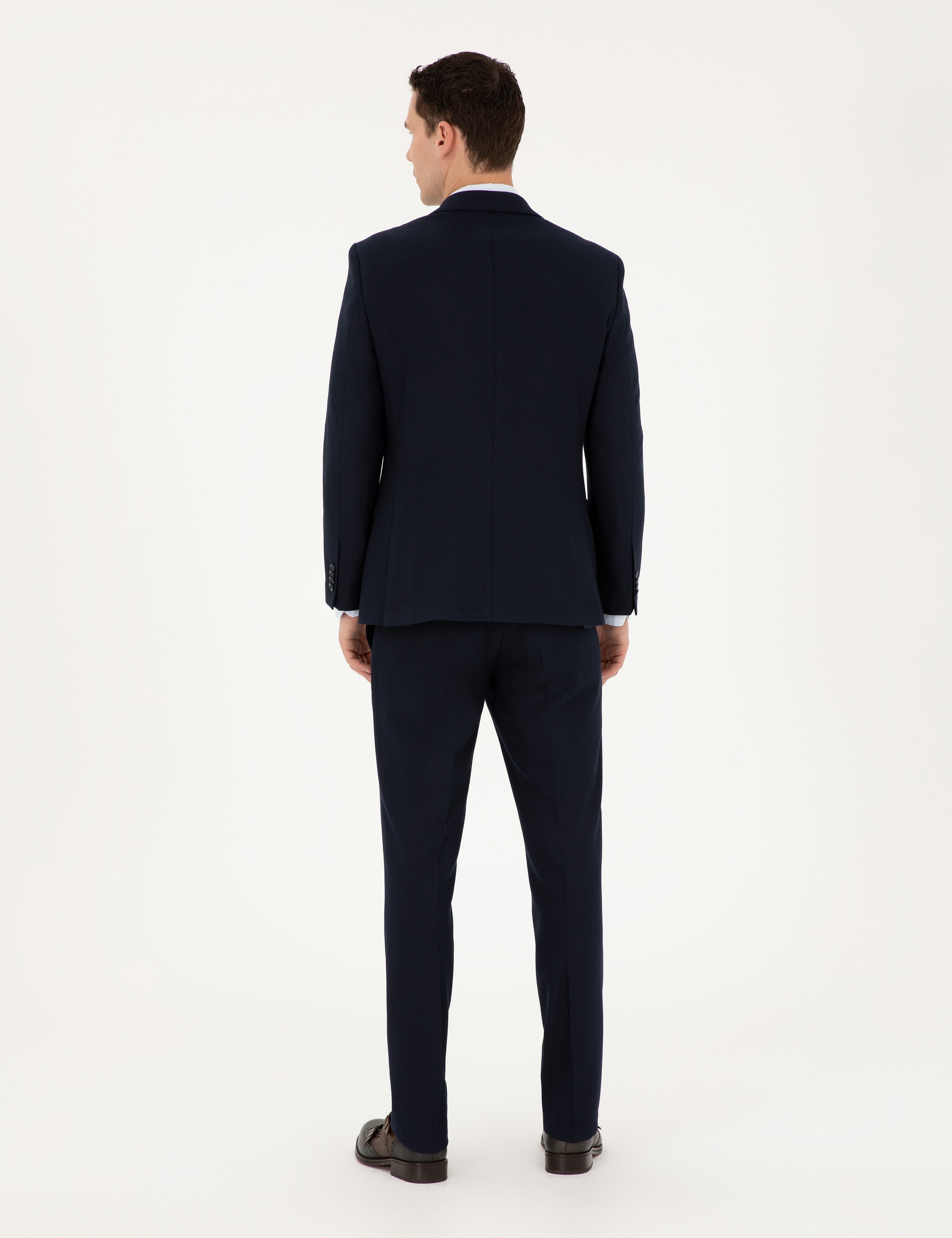 Lacivert Slim Fit Çizgili Takım Elbise