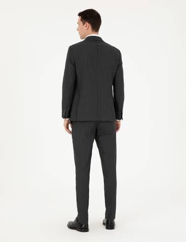 Füme Ex. Slim Fit Çizgili Kruvaze Yün Karışımlı Takım Elbise
