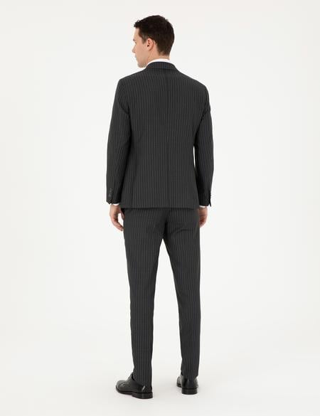 Füme Ex. Slim Fit Çizgili Kruvaze Yün Karışımlı Takım Elbise - 50293422041