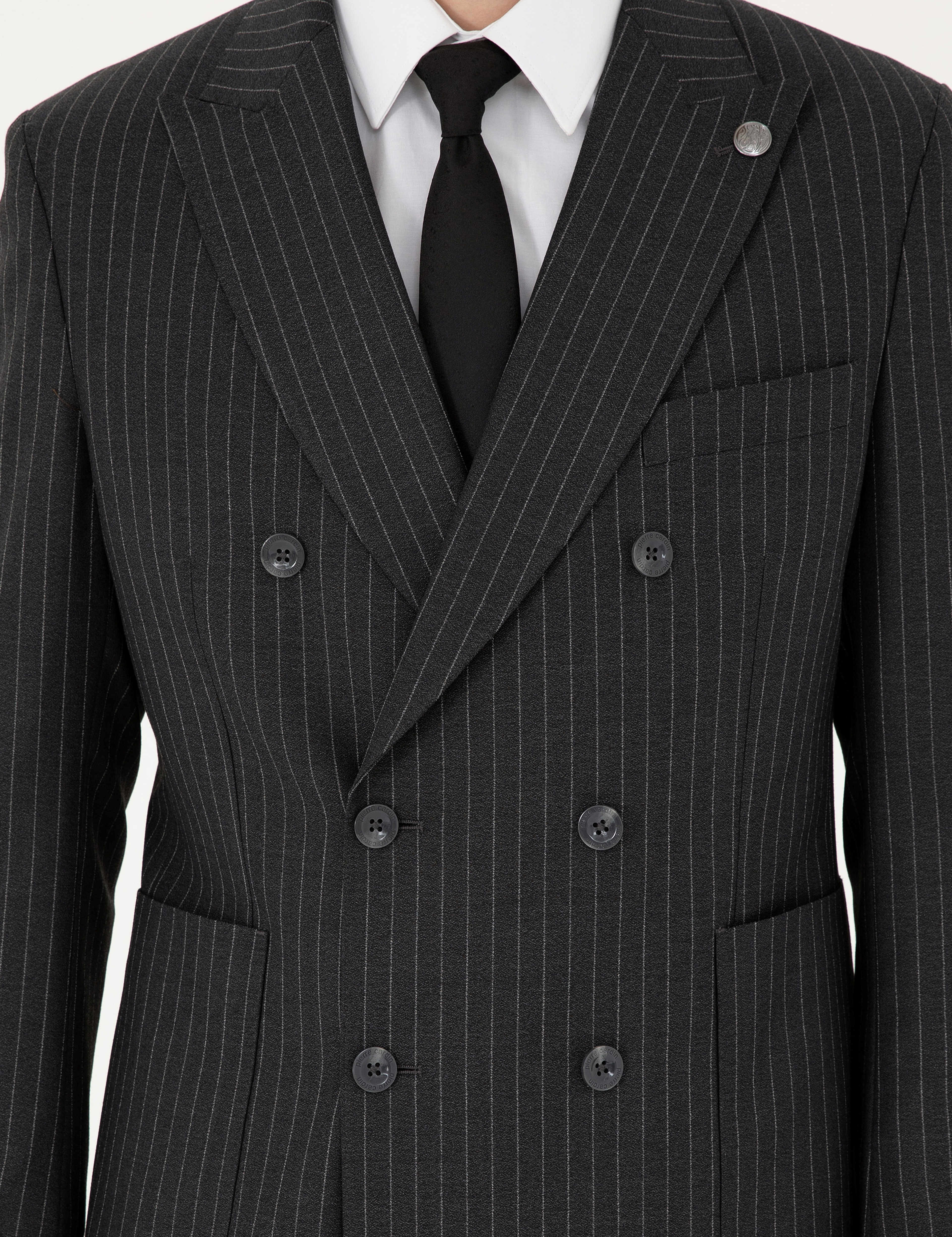Füme Extra Slim Fit Çizgili Kruvaze Yün Karışımlı Takım Elbise - Image 6