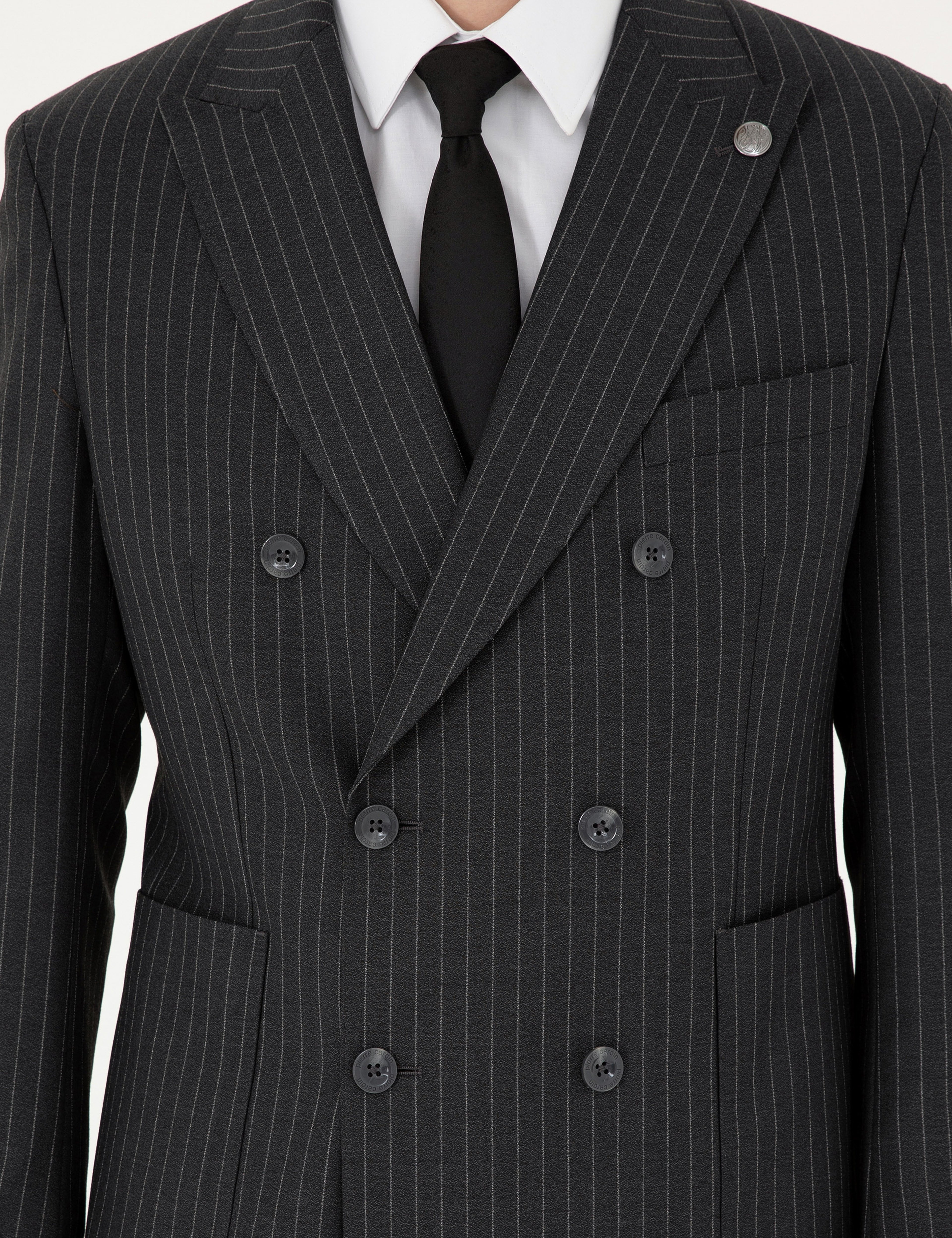 Füme Extra Slim Fit Çizgili Kruvaze Yün Karışımlı Takım Elbise