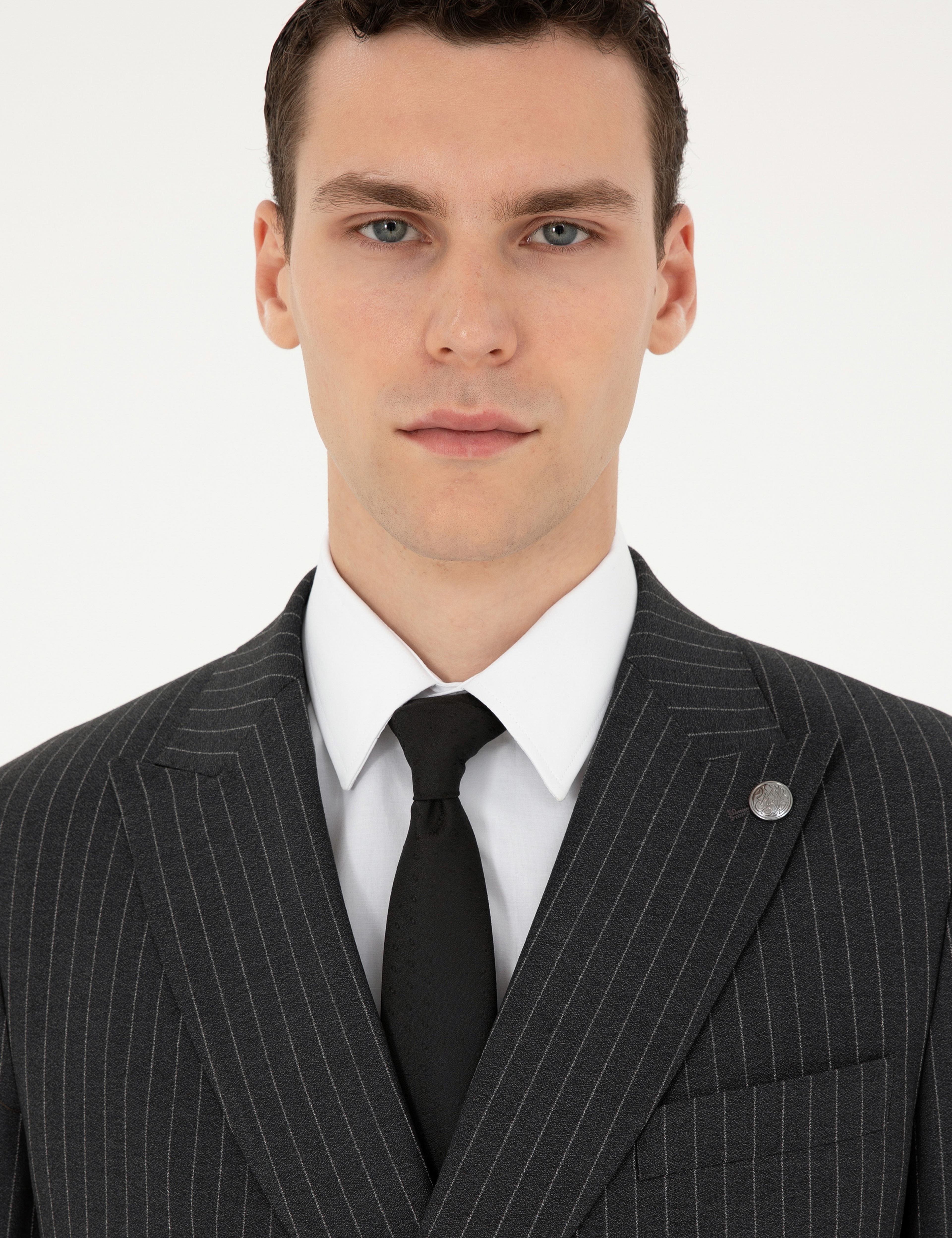 Füme Extra Slim Fit Çizgili Kruvaze Yün Karışımlı Takım Elbise