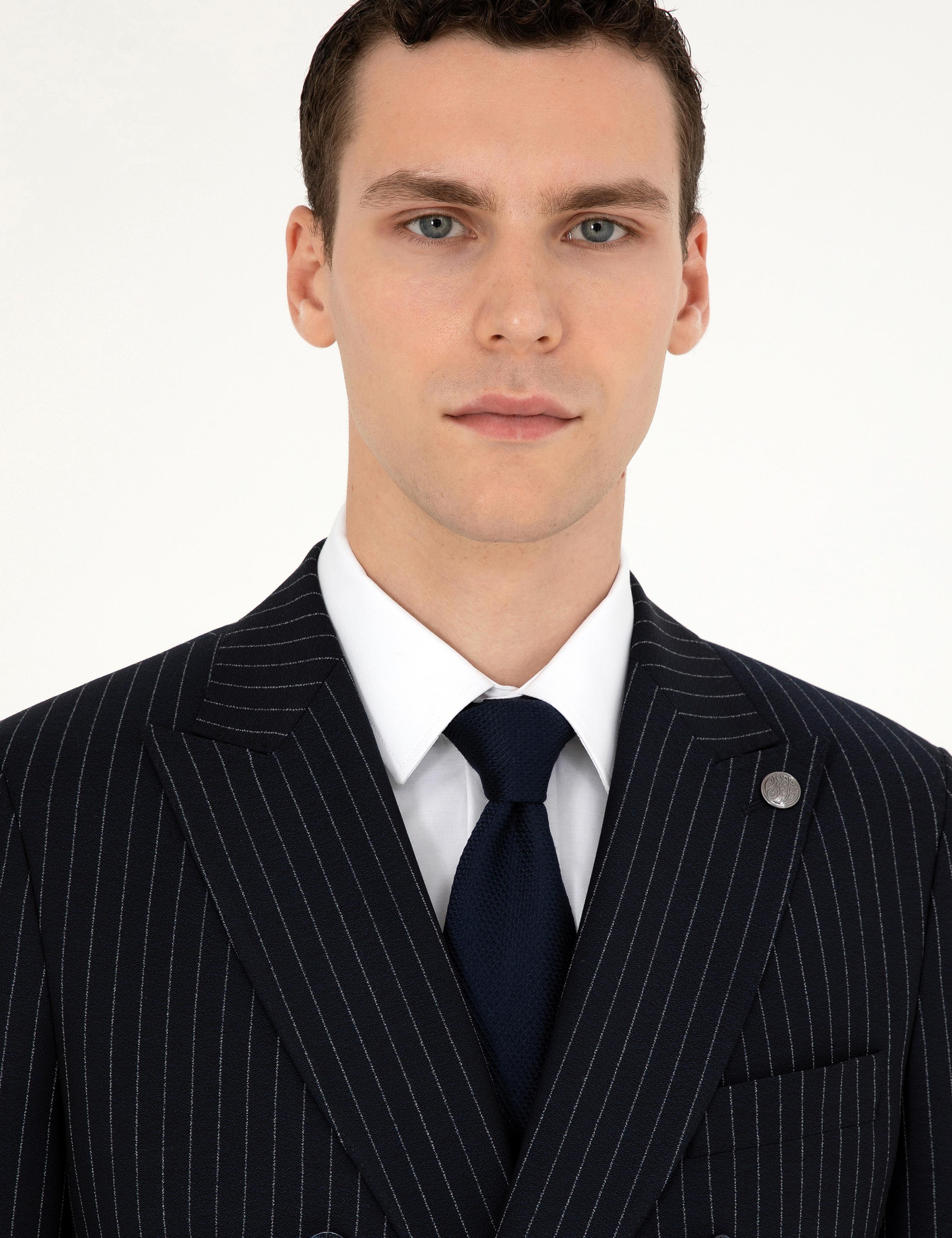 Lacivert Ex. Slim Fit Çizgili KruvazeTakım Elbise