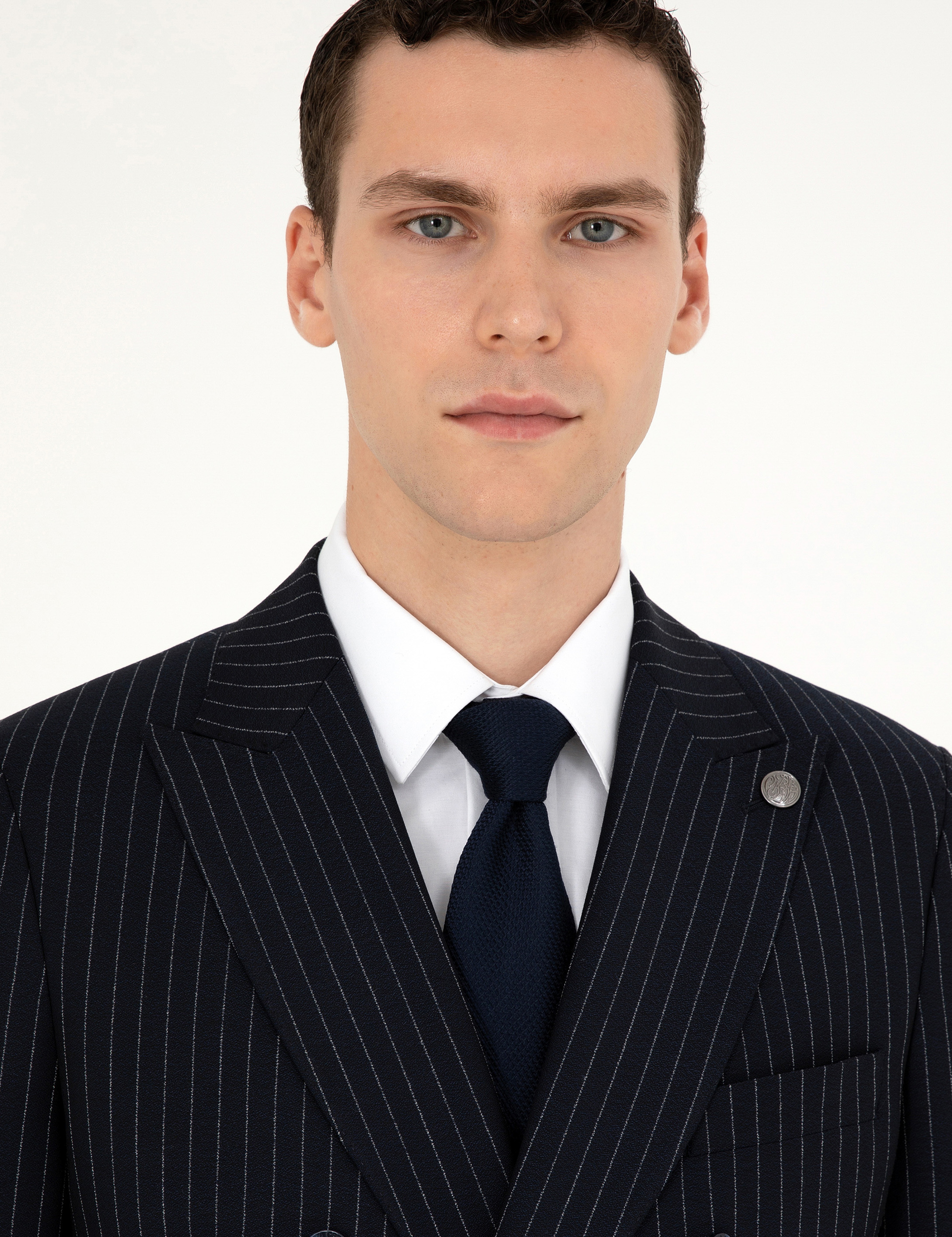 Lacivert Extra Slim Fit Çizgili Kruvaze Yün Karışımlı Takım Elbise - Image 2