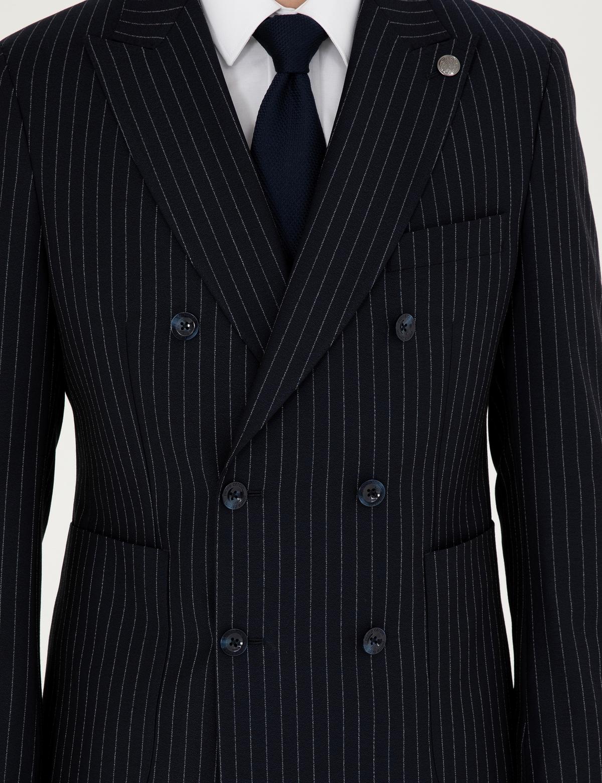 Lacivert Ex. Slim Fit Çizgili KruvazeTakım Elbise - 50293422077