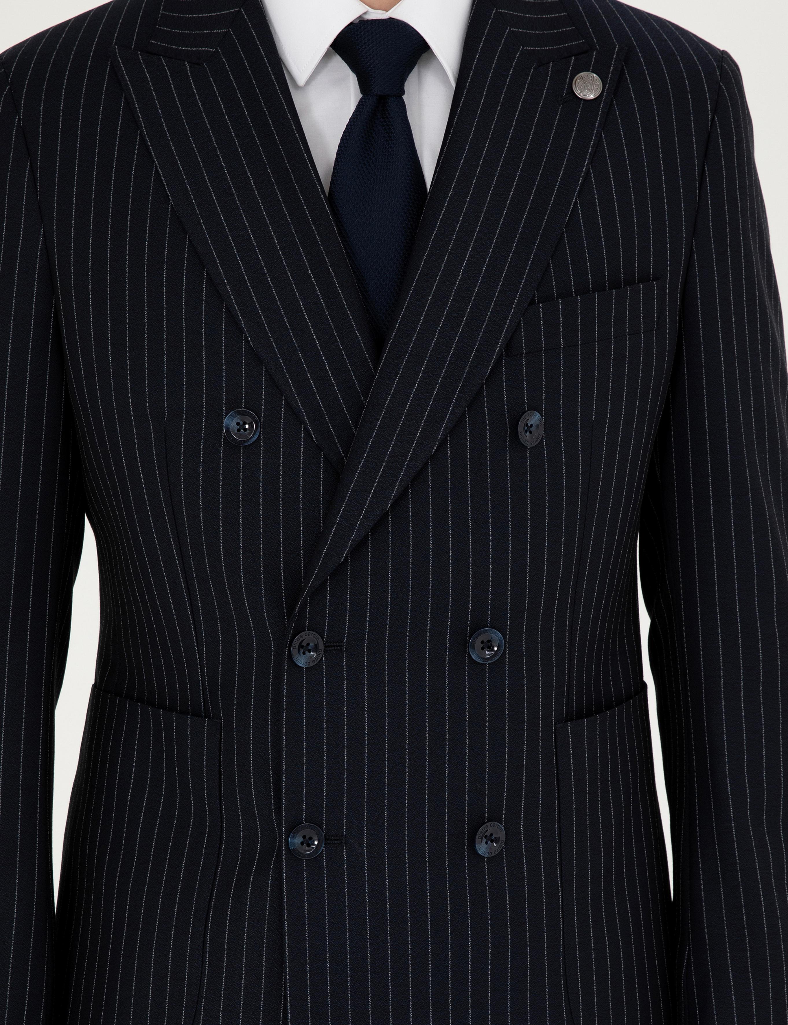 Lacivert Ex. Slim Fit Çizgili KruvazeTakım Elbise