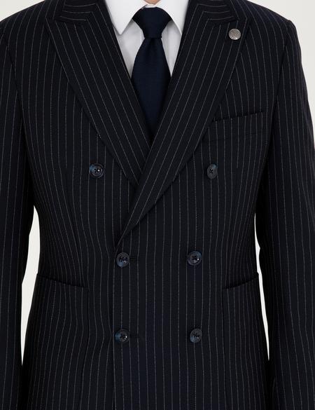 Lacivert Ex. Slim Fit Çizgili KruvazeTakım Elbise - 50293422077