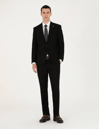 Siyah Slim Fit Çizgili Takım Elbise