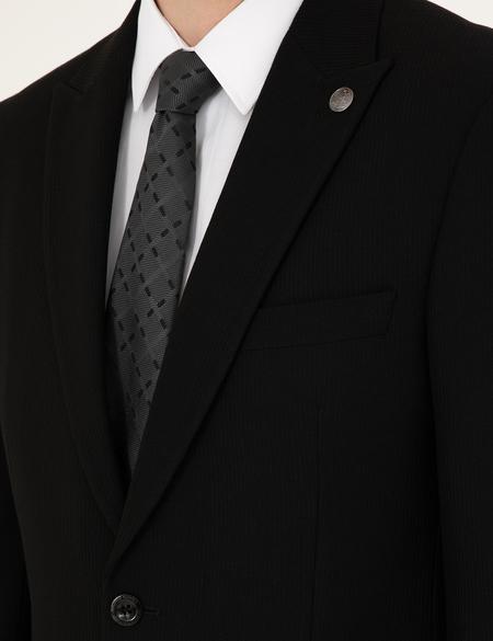 Siyah Slim Fit Çizgili Takım Elbise - 50292210014