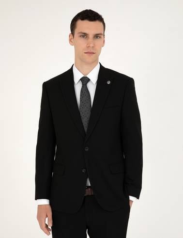 Siyah Slim Fit Çizgili Takım Elbise