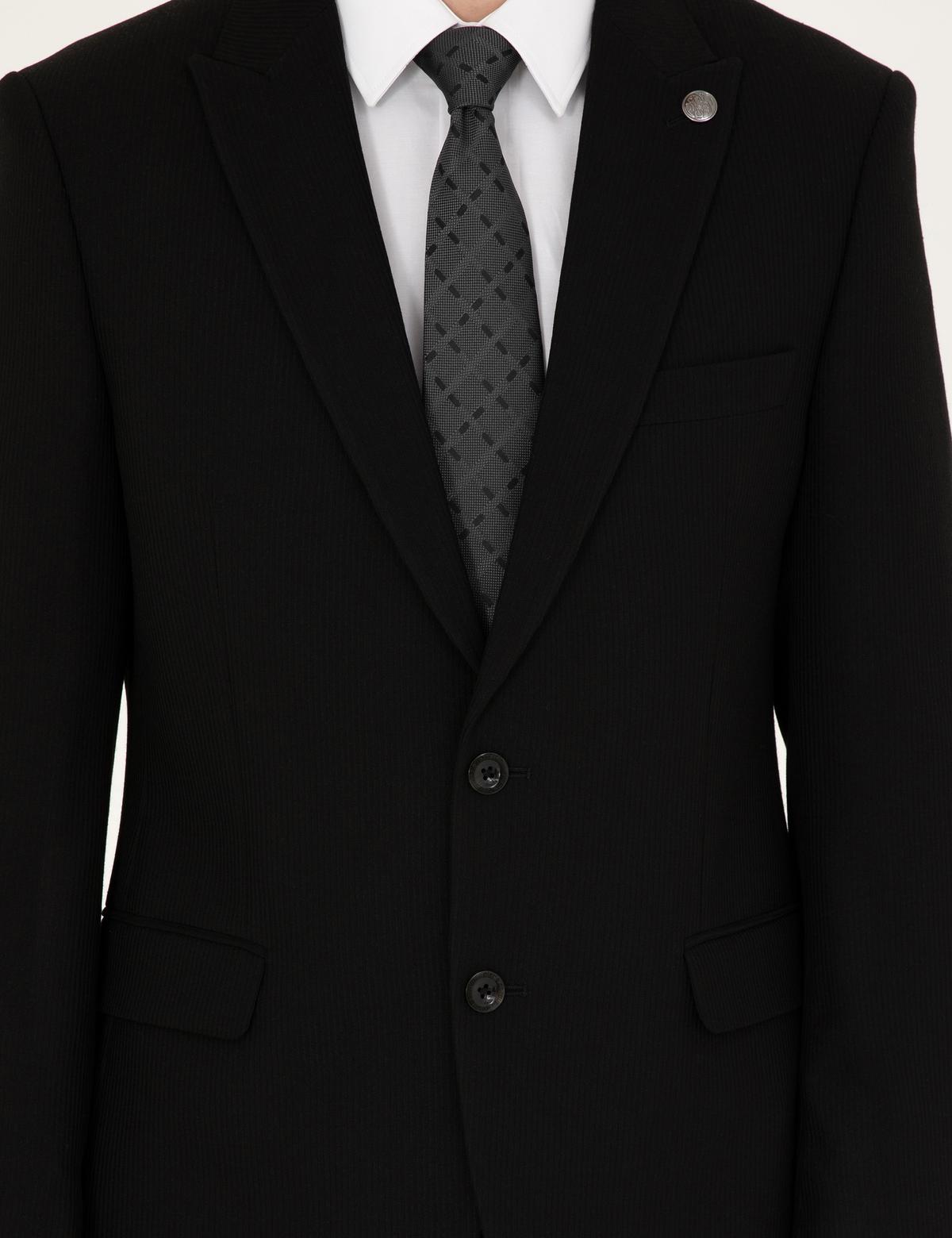 Siyah Slim Fit Çizgili Takım Elbise - 50292210014