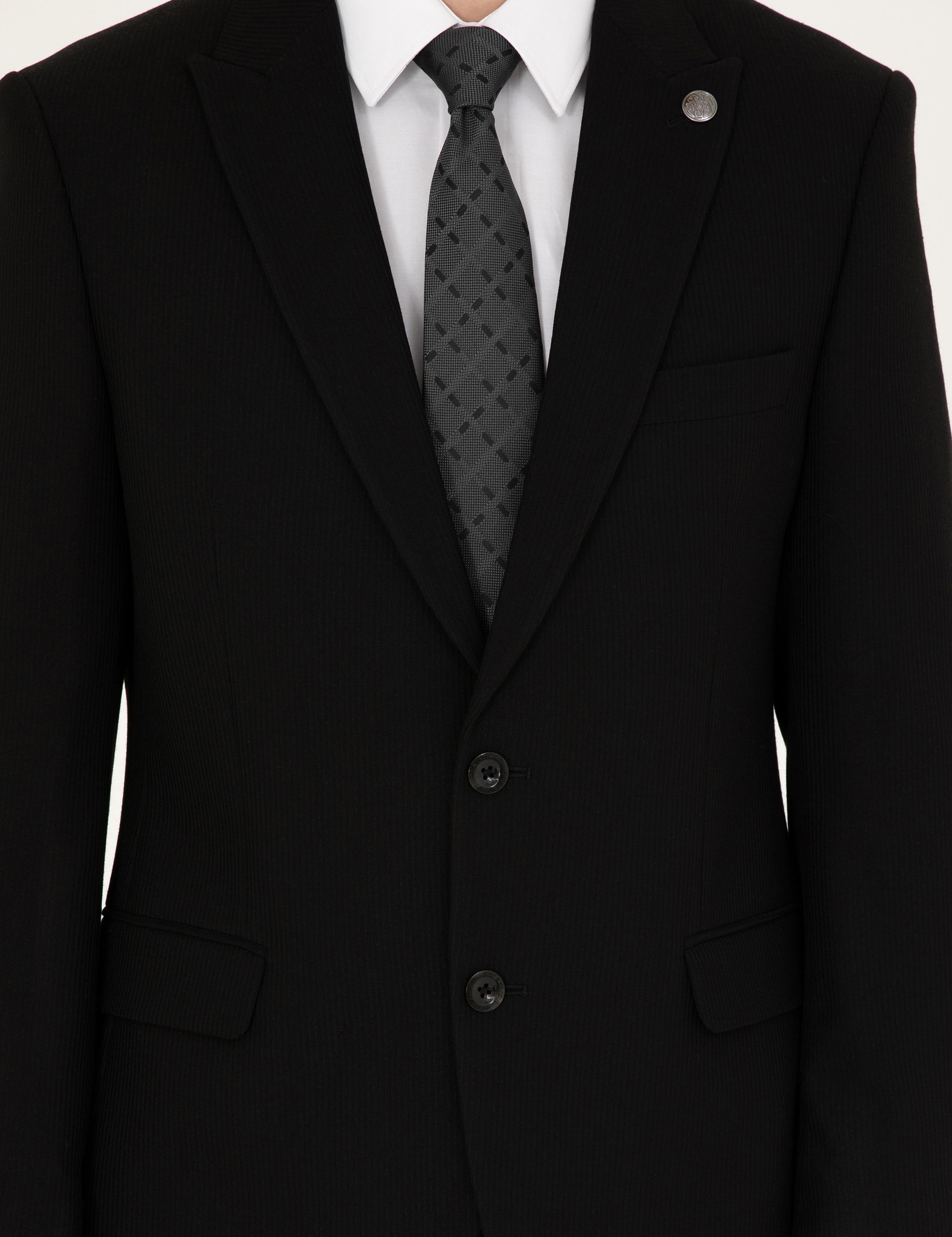 Siyah Slim Fit Çizgili Takım Elbise