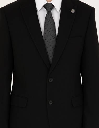 Siyah Slim Fit Çizgili Takım Elbise