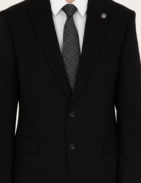 Siyah Slim Fit Çizgili Takım Elbise - 50292210014