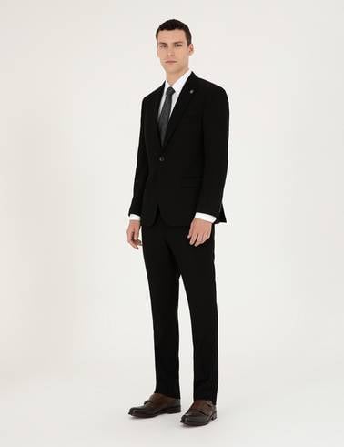 Siyah Slim Fit Çizgili Takım Elbise