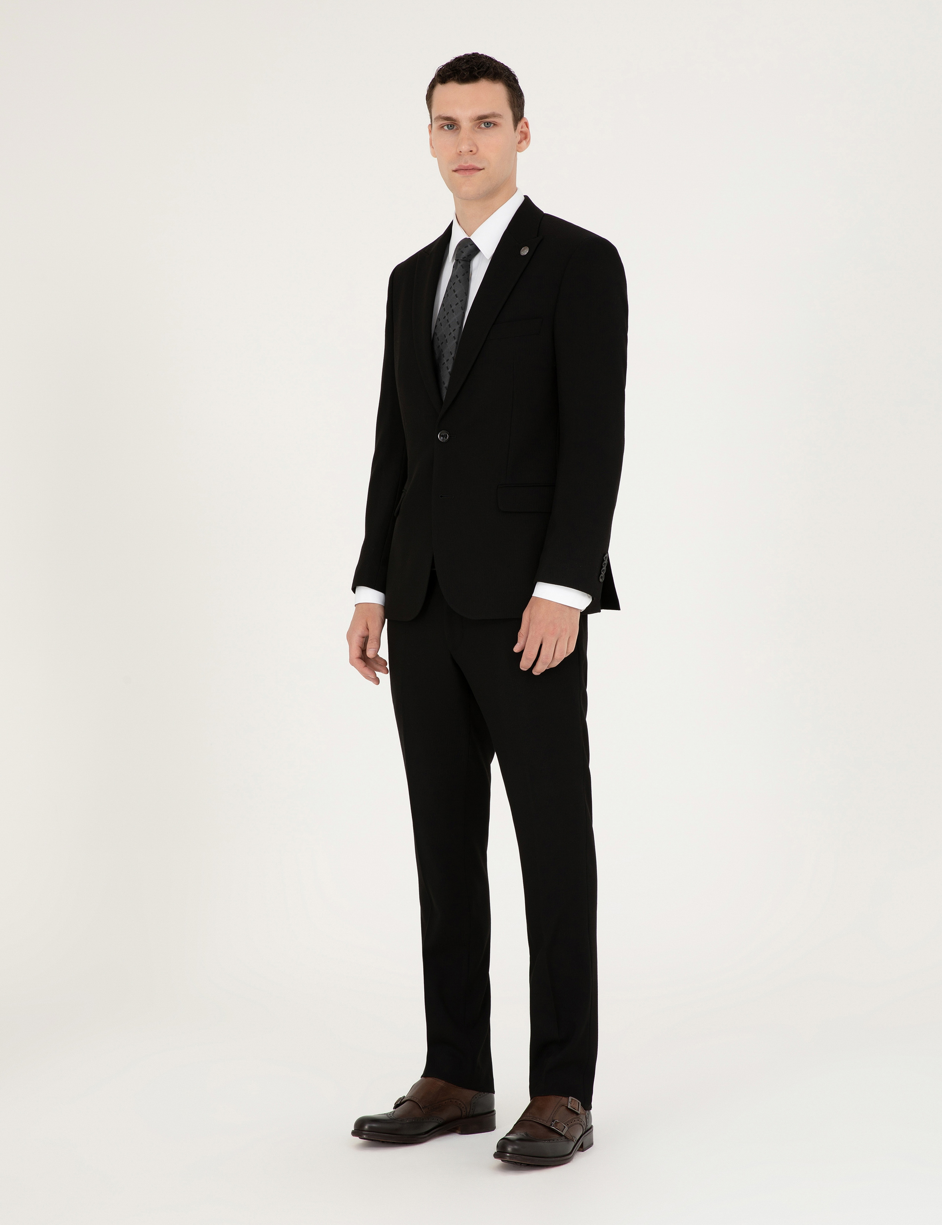 Siyah Slim Fit Çizgili Takım Elbise - Image 4