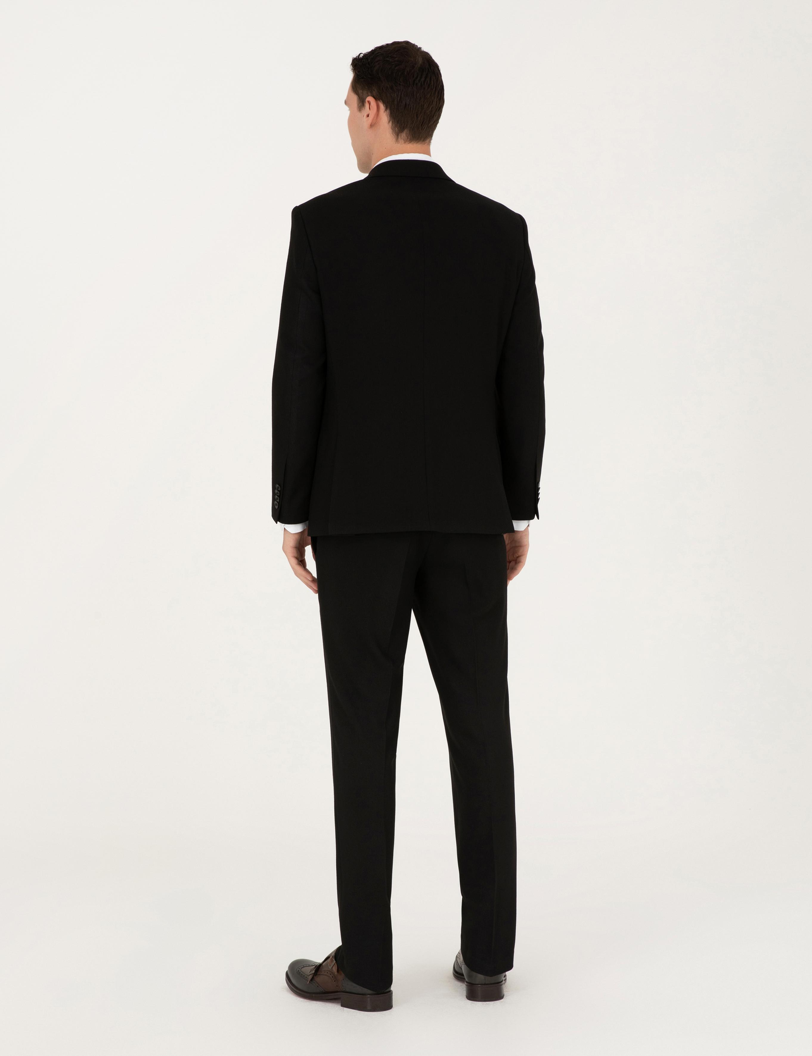 Siyah Slim Fit Çizgili Takım Elbise