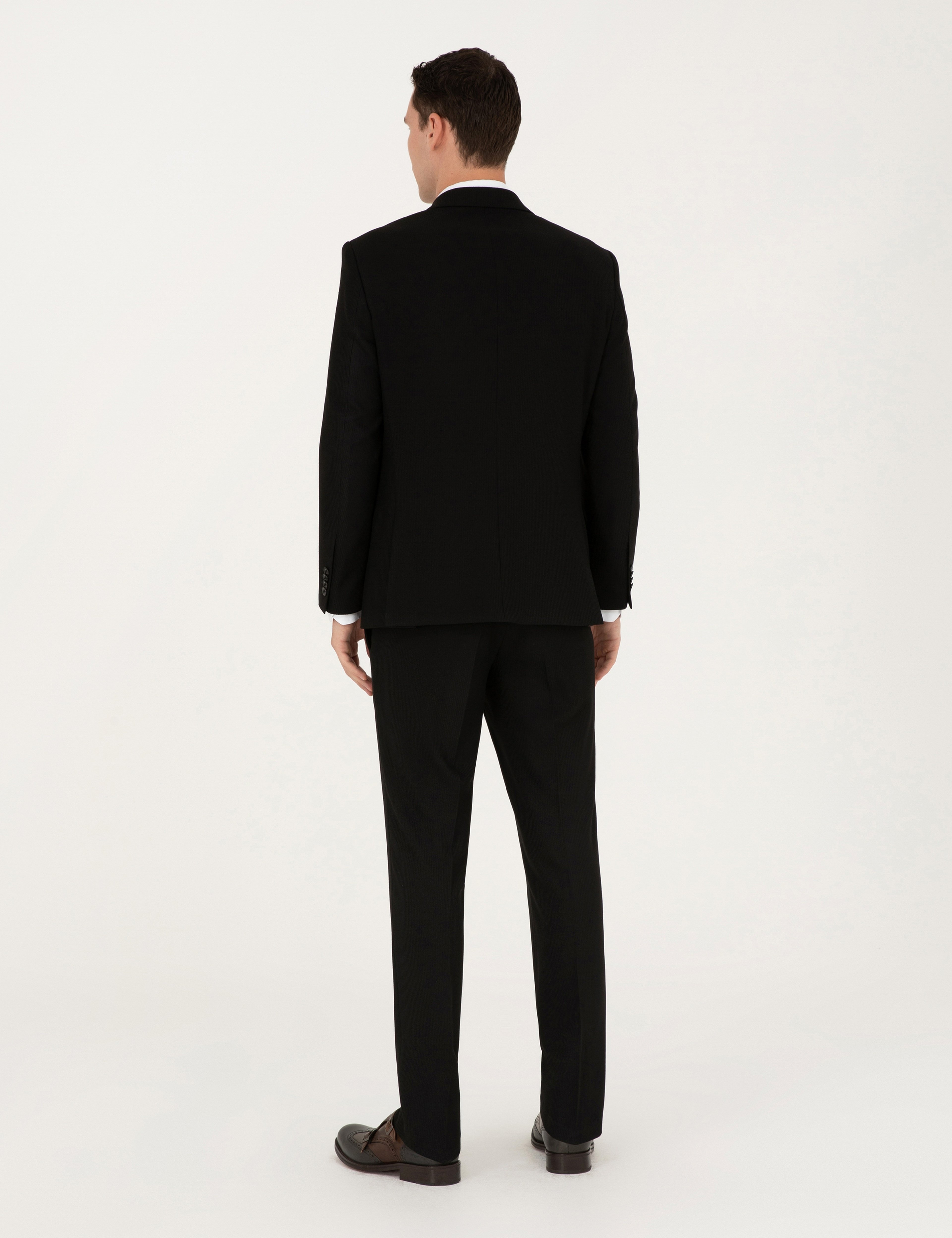 Siyah Slim Fit Çizgili Takım Elbise