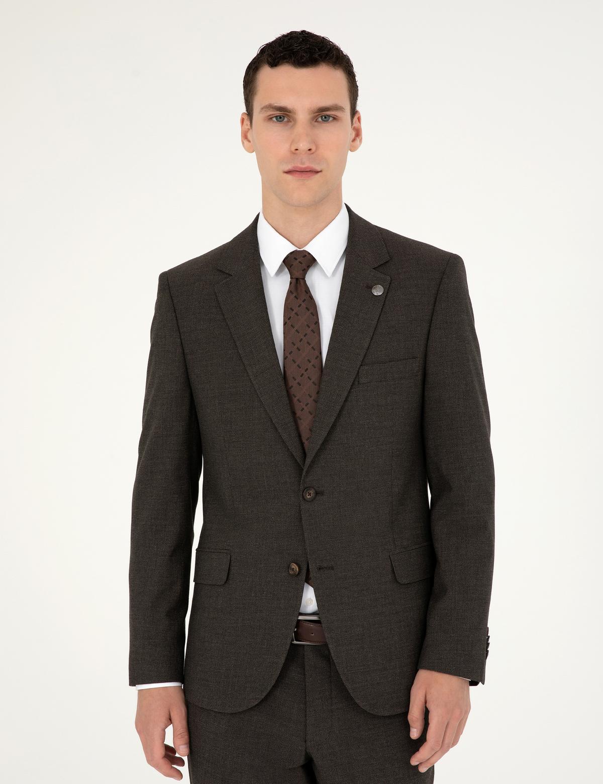 Kahverengi Slim Fit Takım Elbise - 50292221077