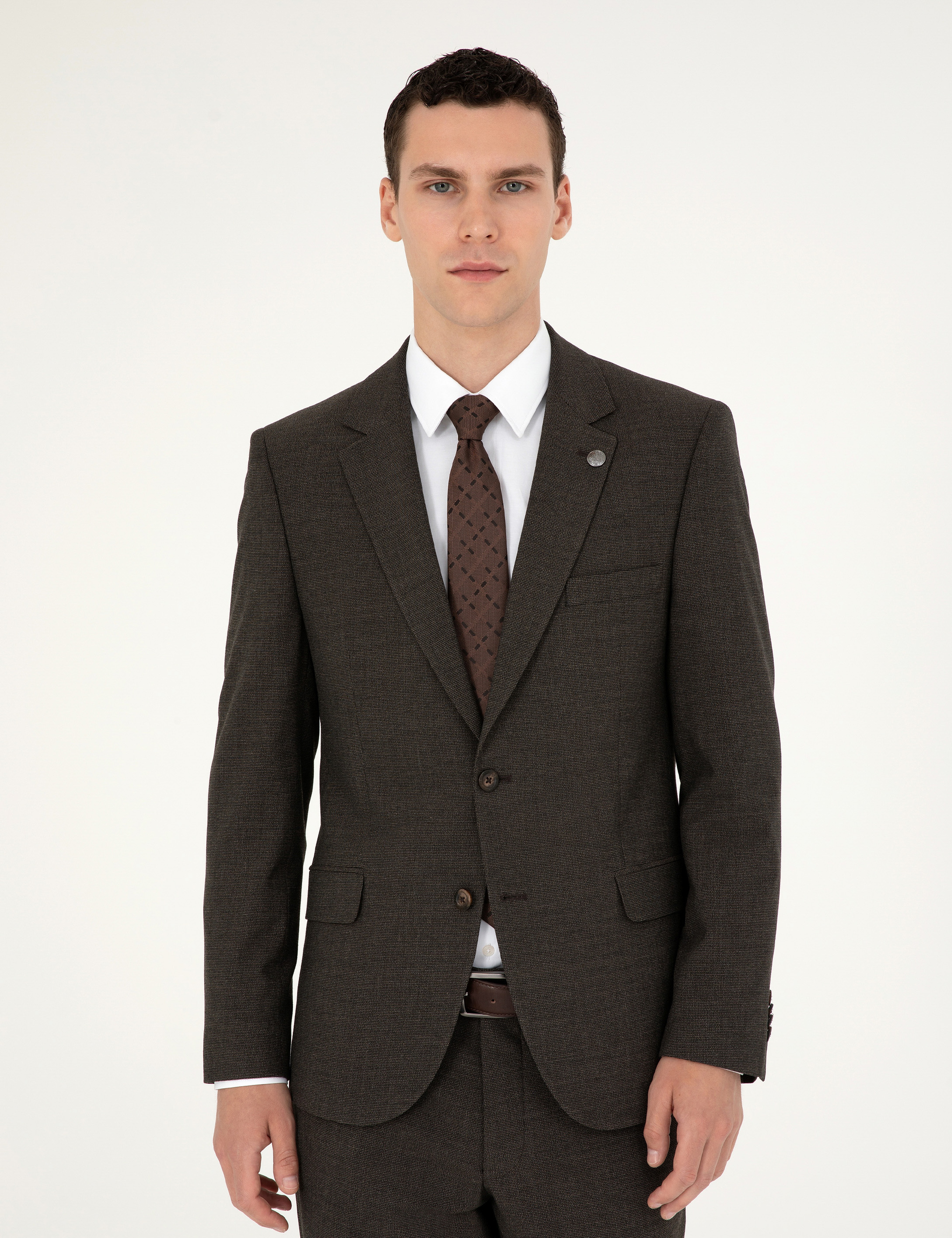 Kahverengi Slim Fit Takım Elbise - Image 3