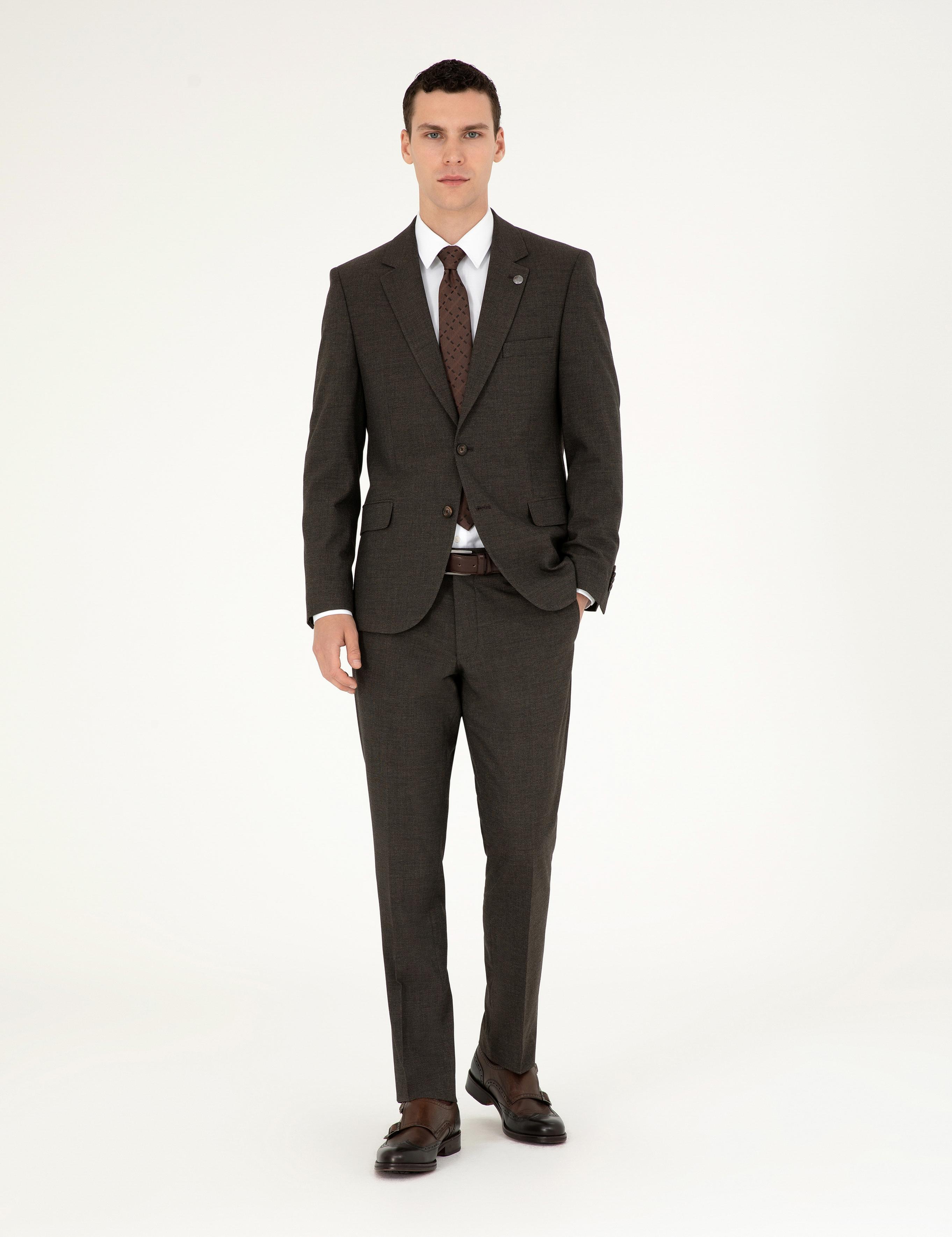 Kahverengi Slim Fit Takım Elbise