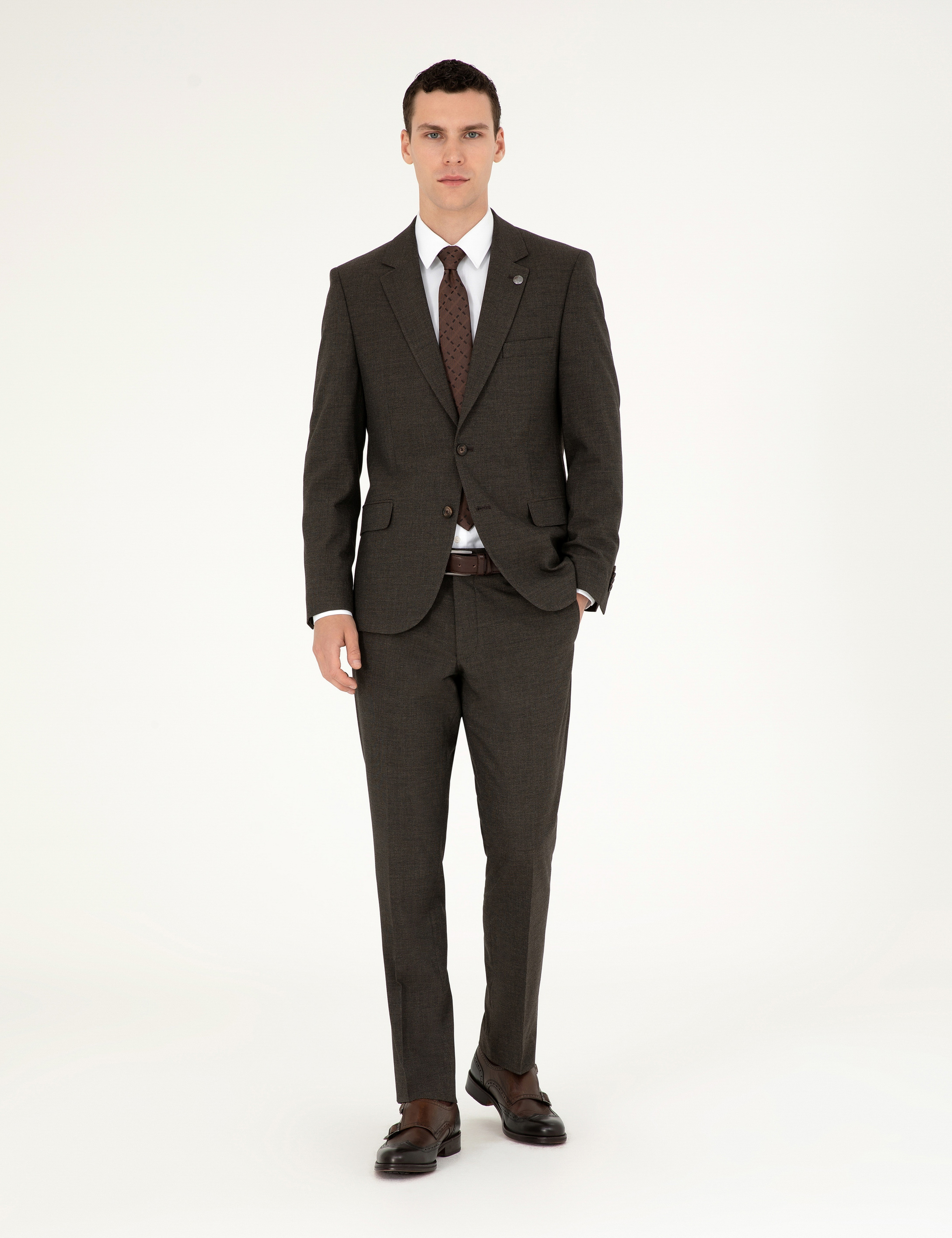Kahverengi Slim Fit Takım Elbise - Image 1