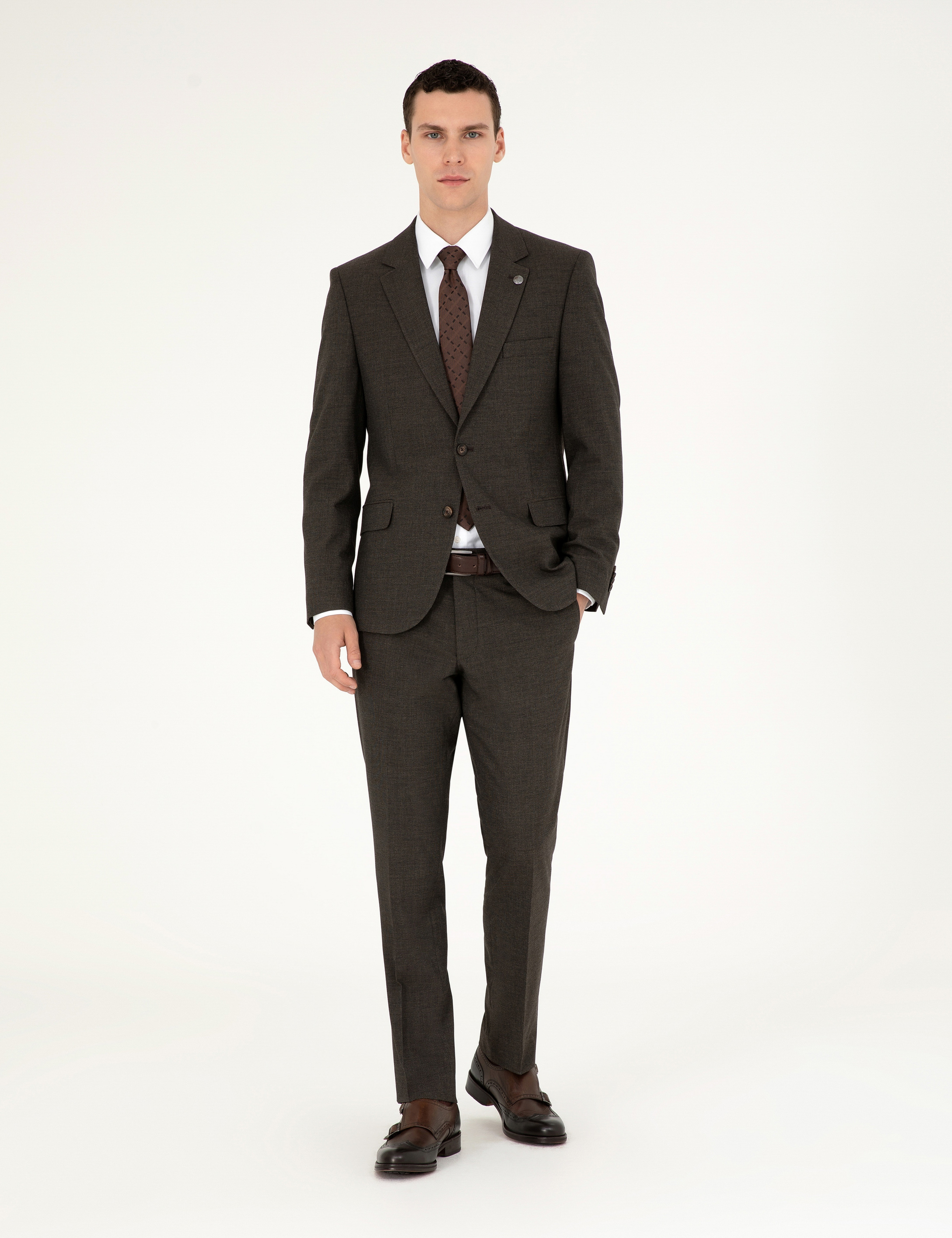 Kahverengi Slim Fit Takım Elbise