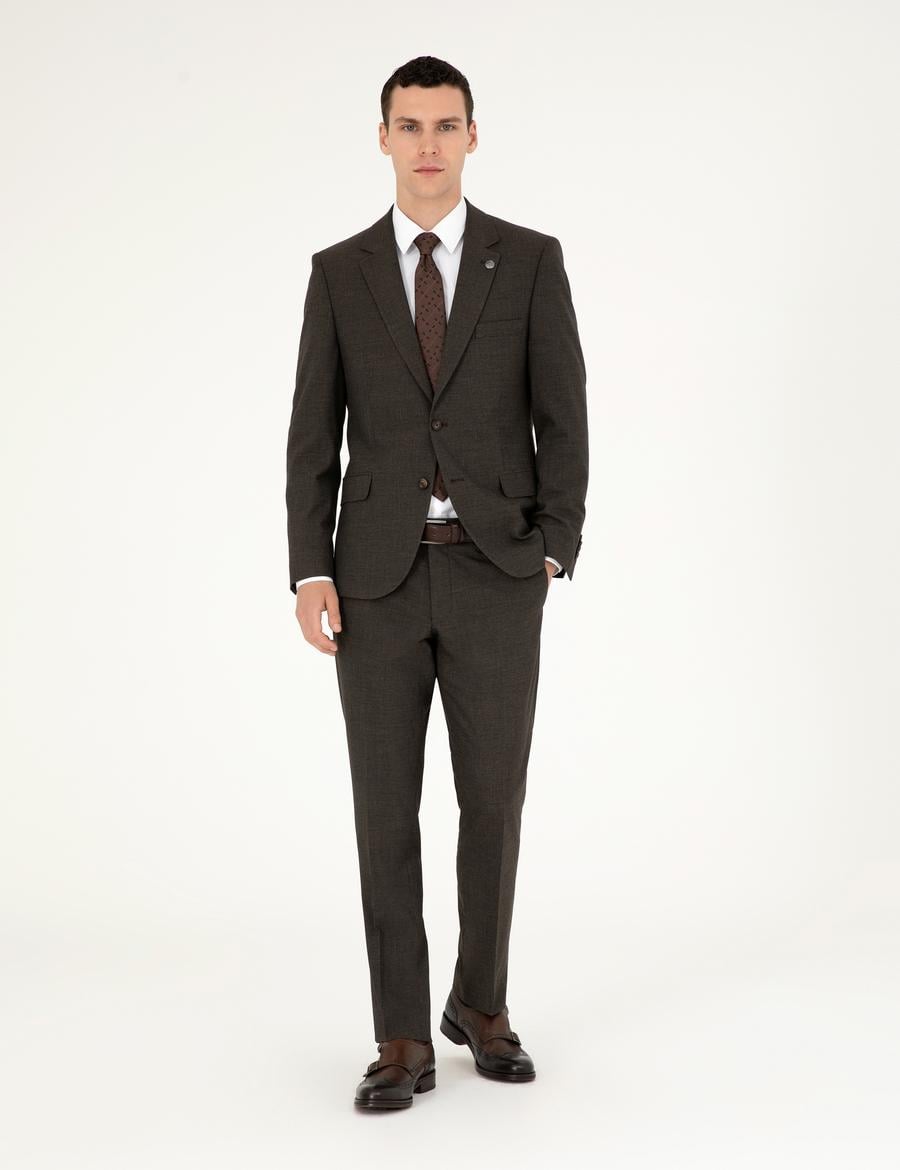 Kahverengi Slim Fit Takım Elbise
