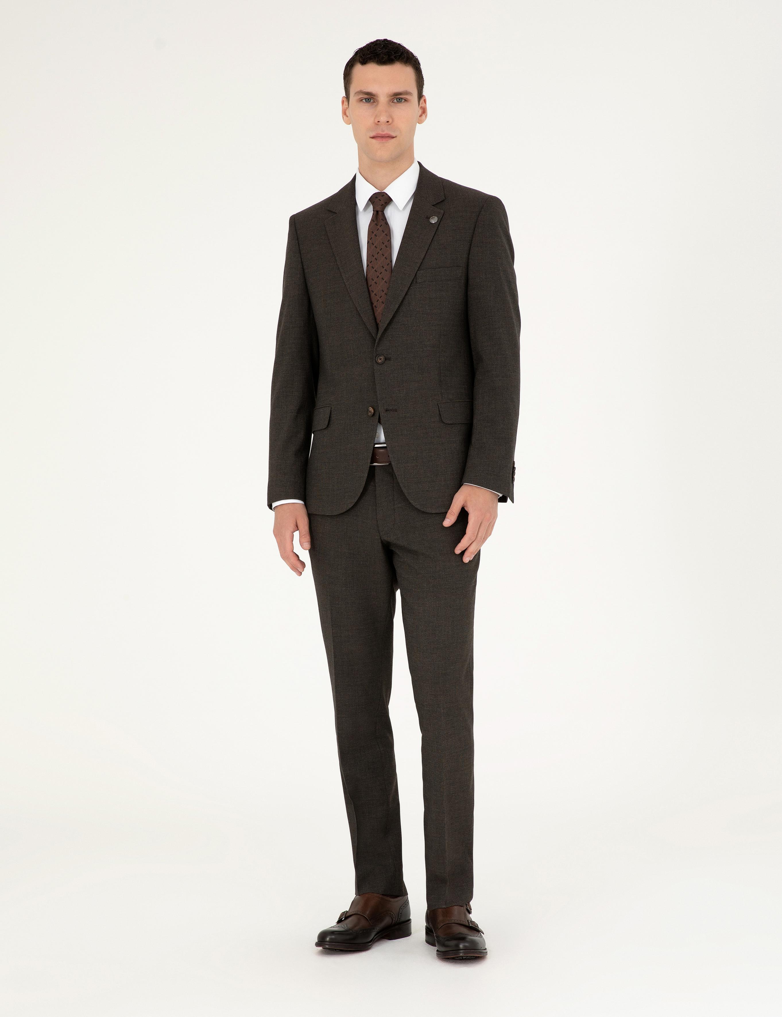 Kahverengi Slim Fit Takım Elbise