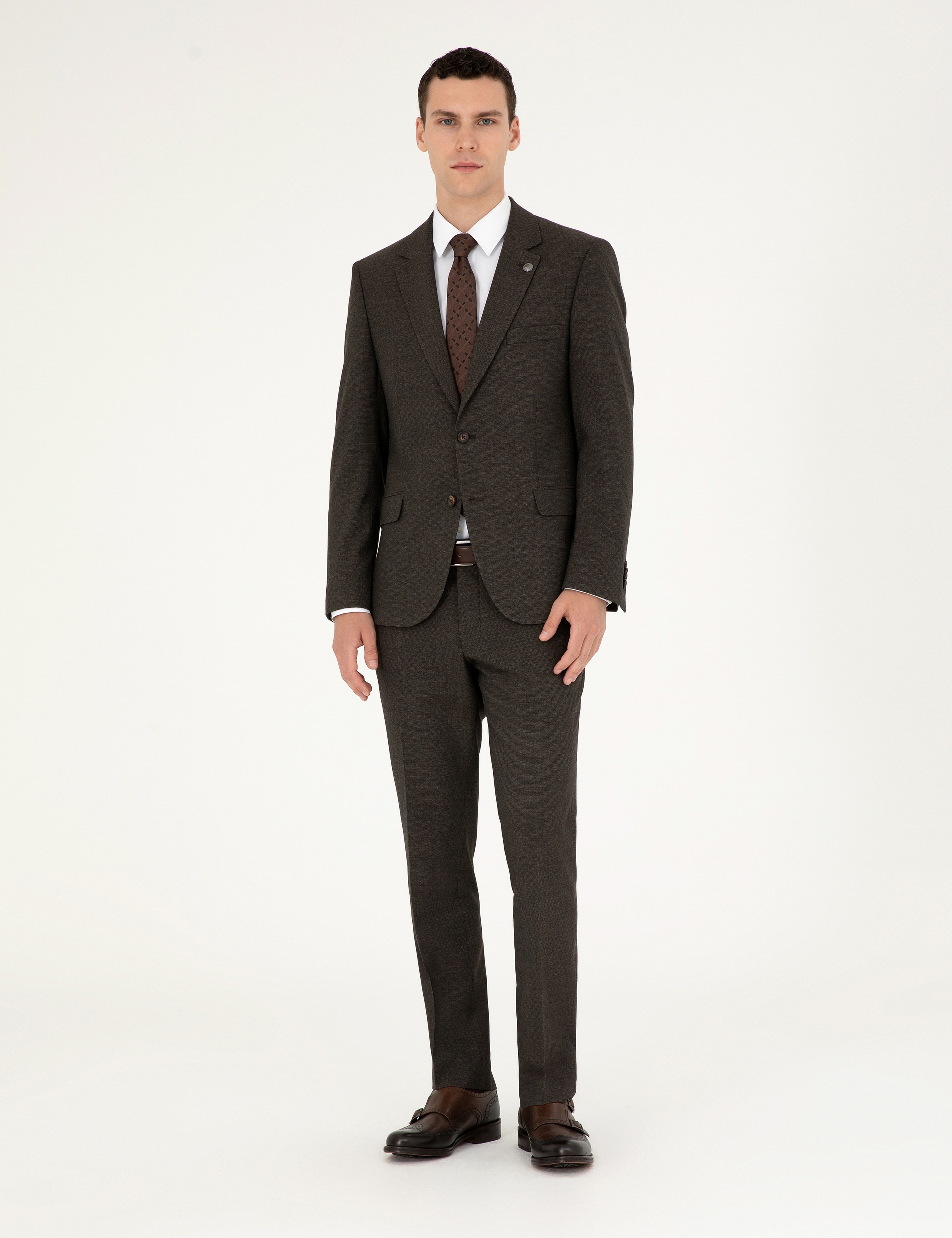 Kahverengi Slim Fit Takım Elbise