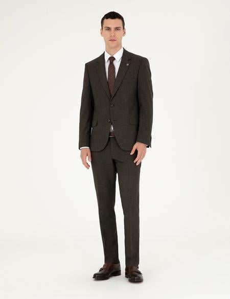 Kahverengi Slim Fit Takım Elbise - 50292221077