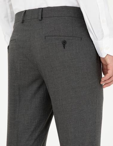 Füme Slim Fit Çizgili Kumaş Pantolon