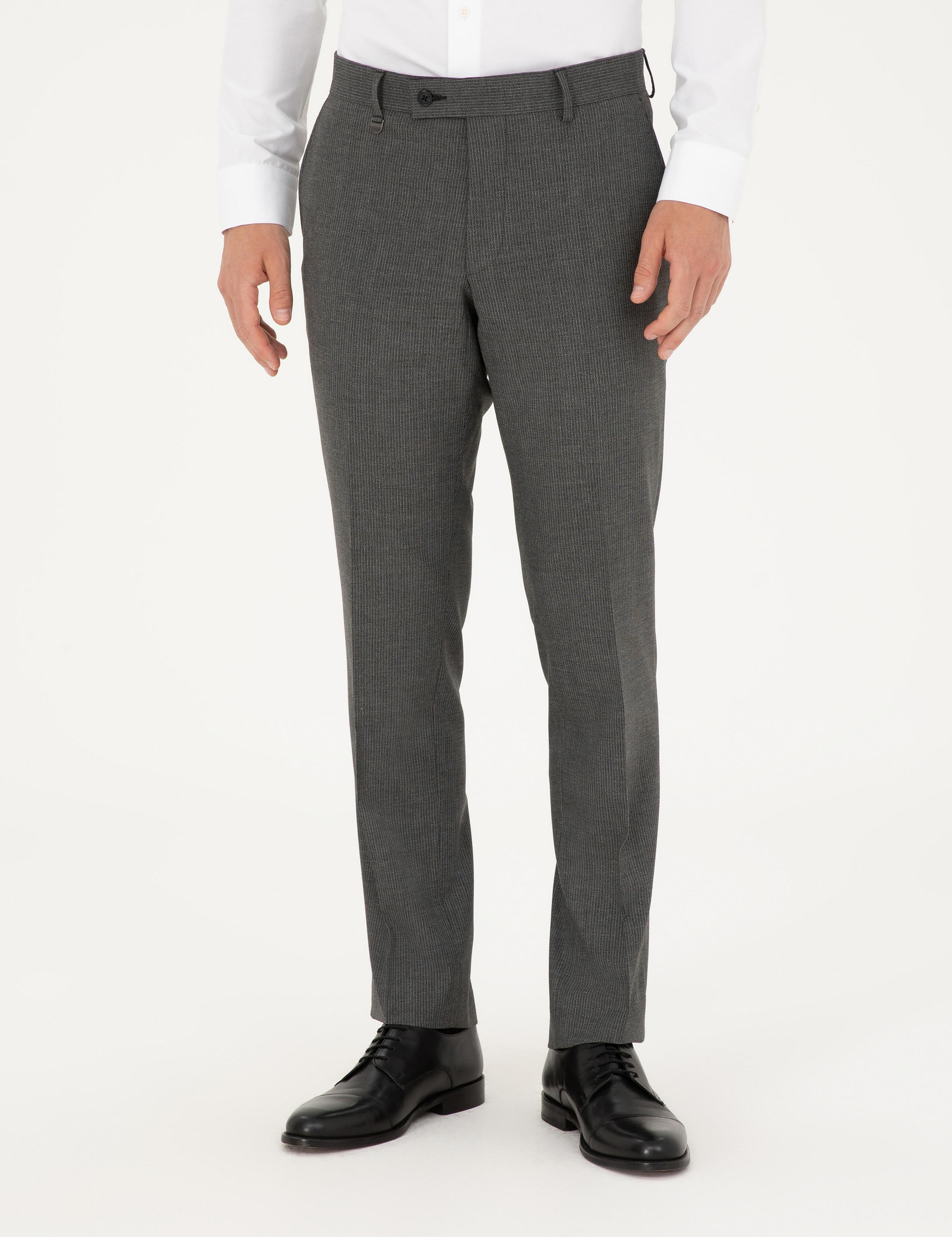 Füme Slim Fit Çizgili Kumaş Pantolon