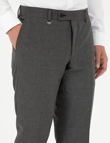 Füme Slim Fit Çizgili Kumaş Pantolon