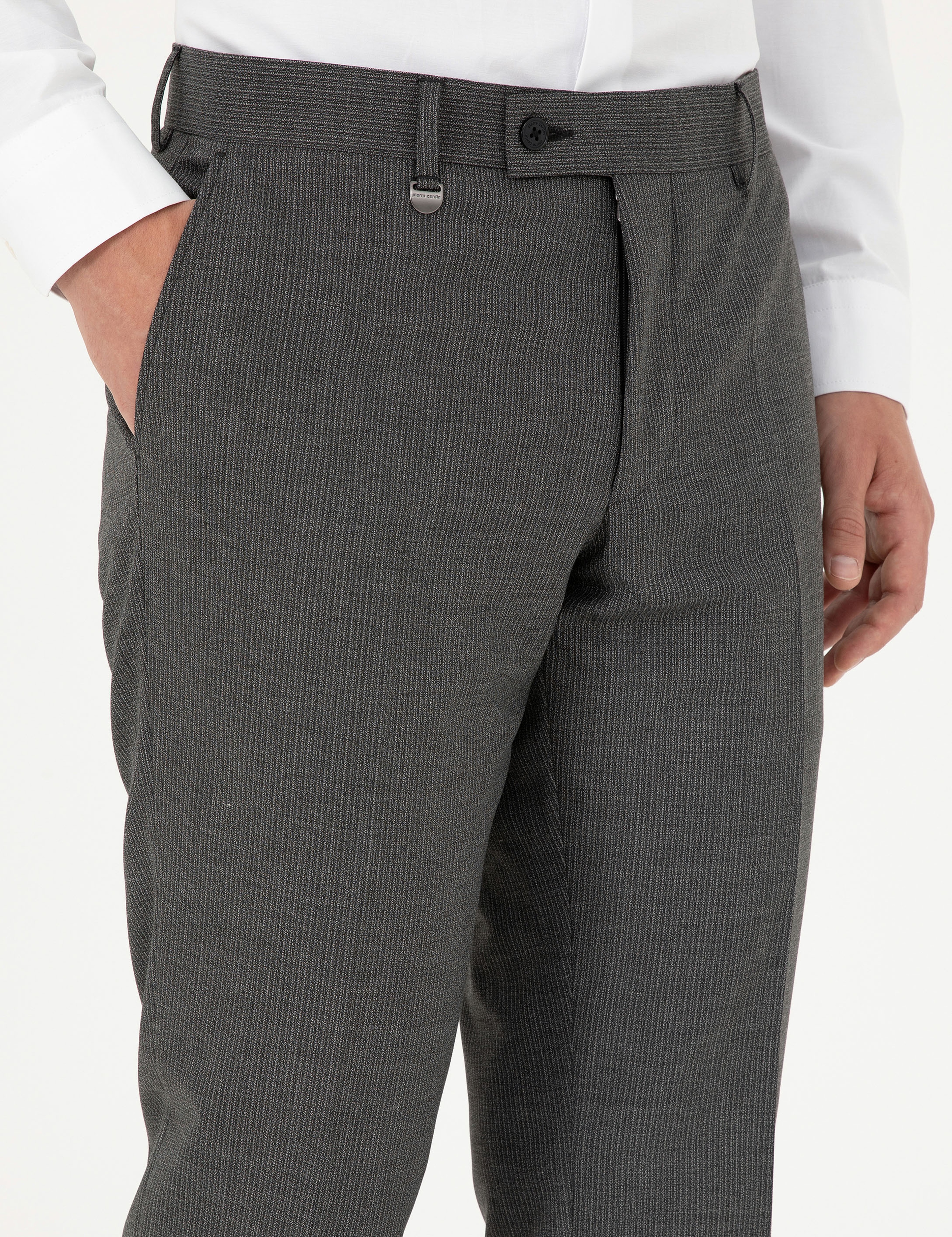 Füme Slim Fit Çizgili Kumaş Pantolon - Image 5