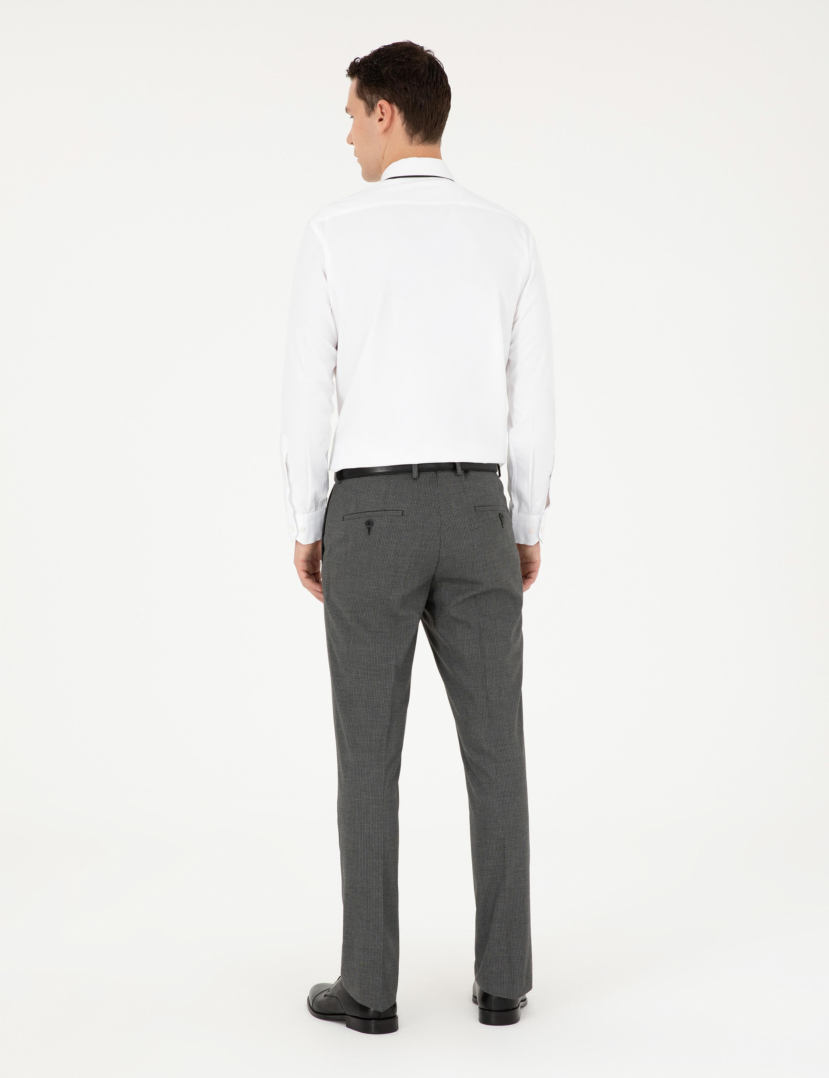 Füme Slim Fit Çizgili Kumaş Pantolon