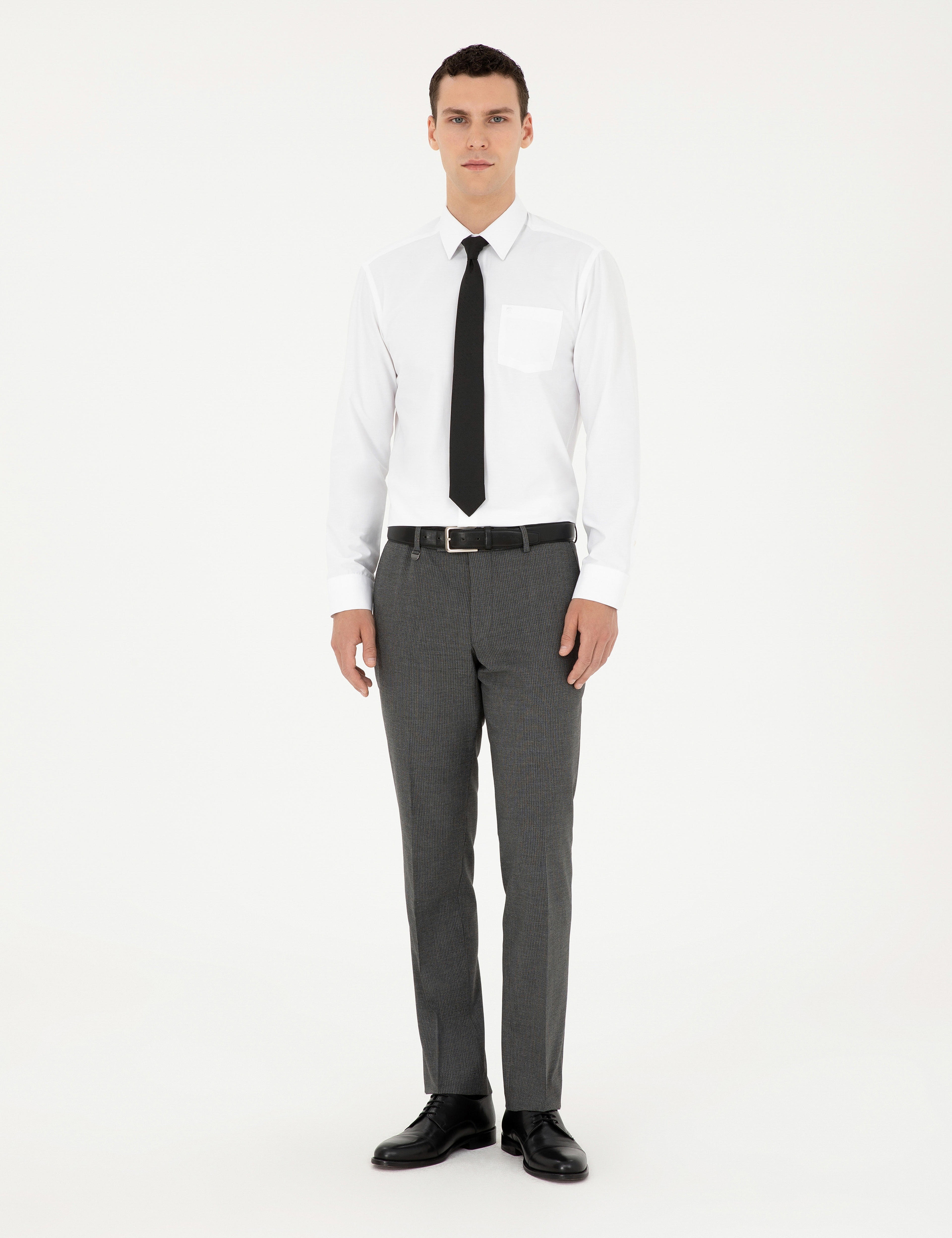 Füme Slim Fit Çizgili Kumaş Pantolon - Image 1