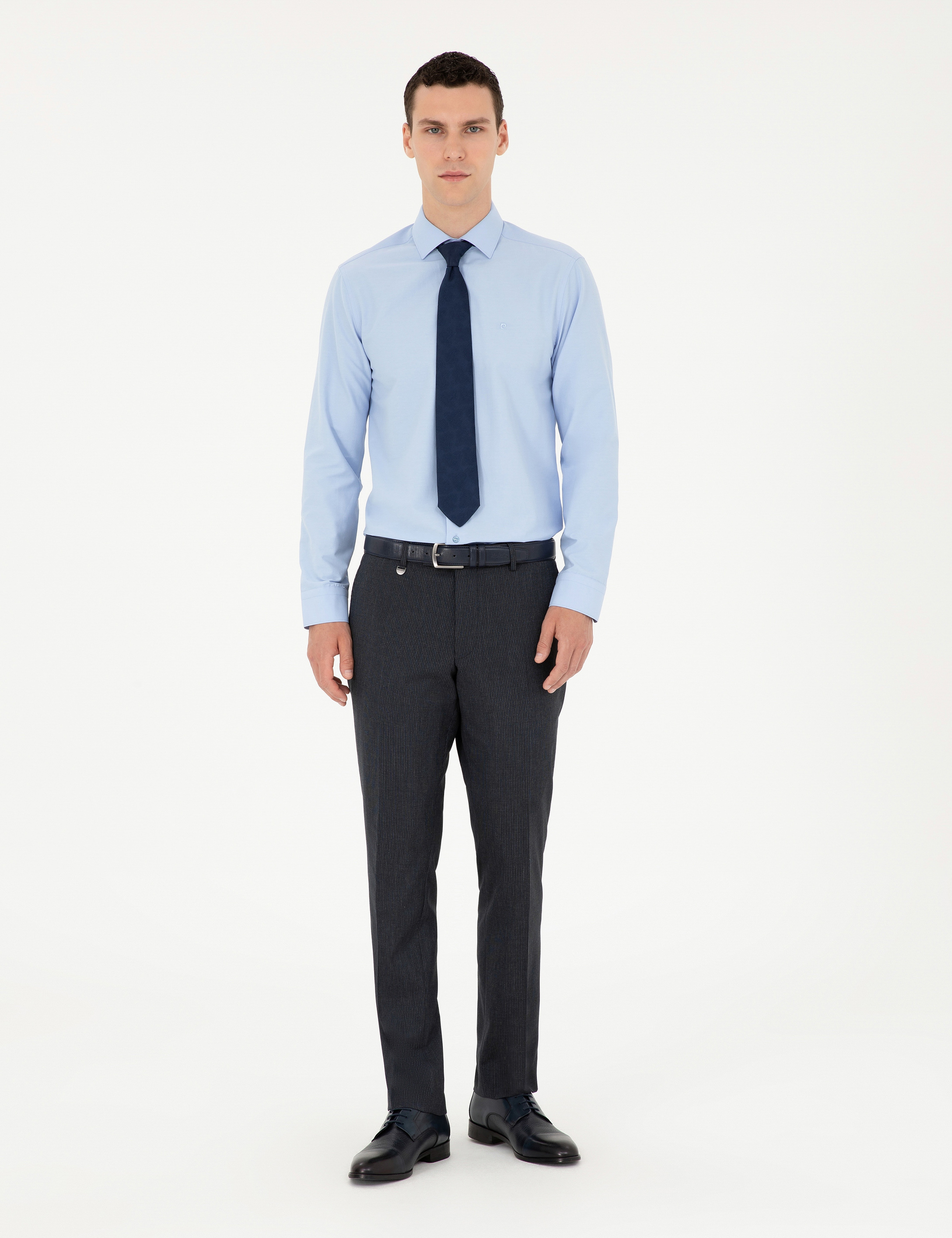 Lacivert Slim Fit Çizgili Kumaş Pantolon - Image 1
