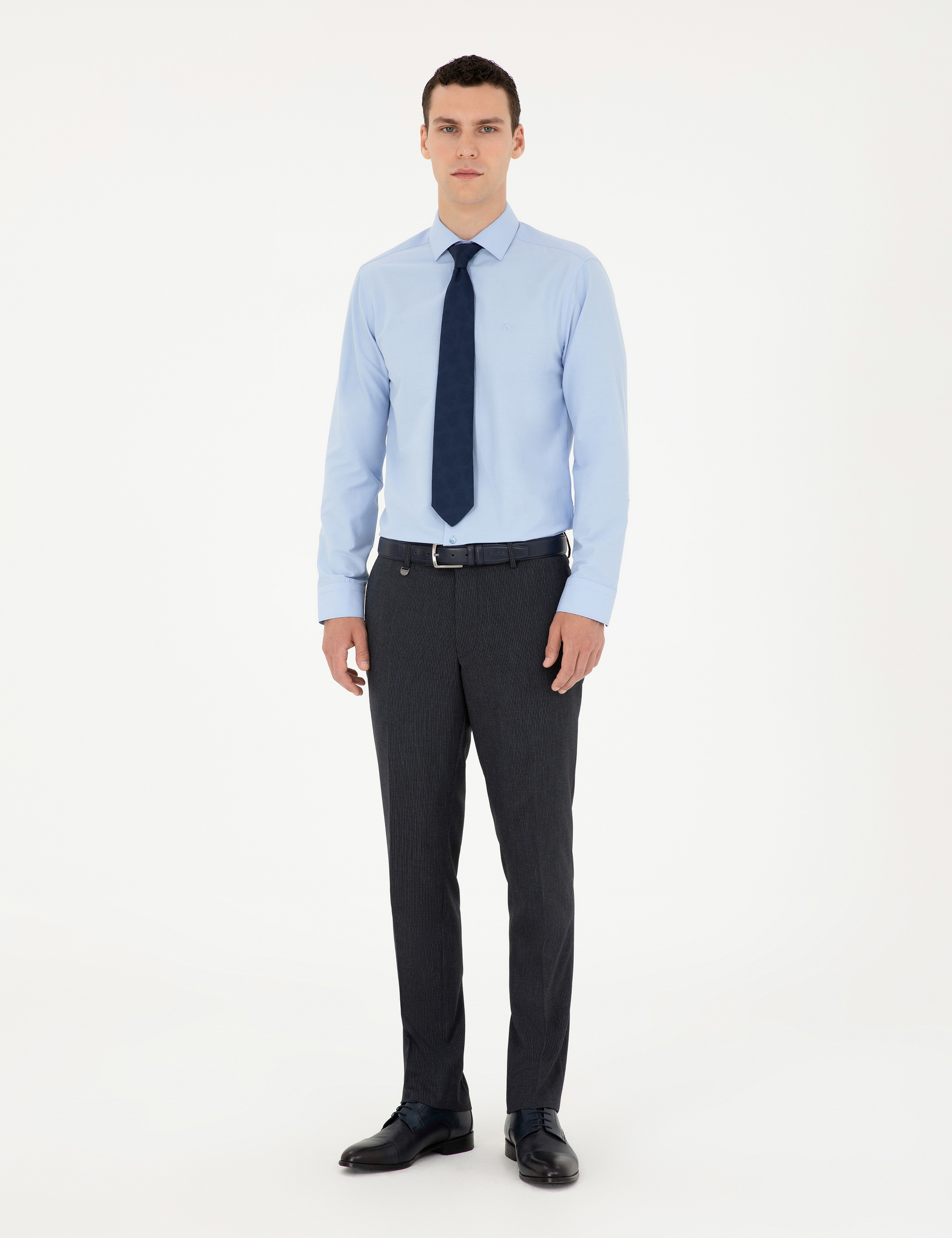 Lacivert Slim Fit Çizgili Kumaş Pantolon - Image 3