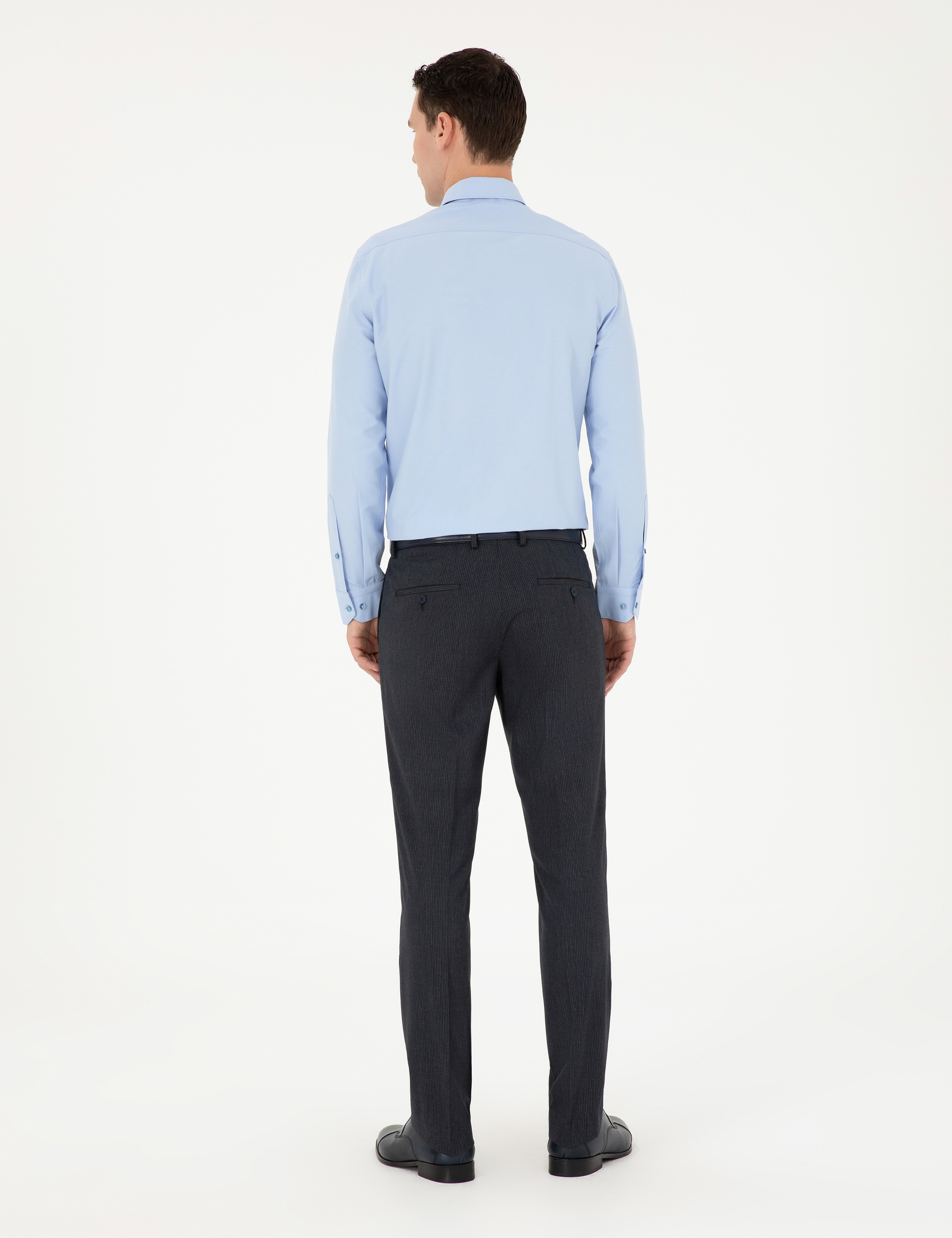 Lacivert Slim Fit Çizgili Kumaş Pantolon - Image 4
