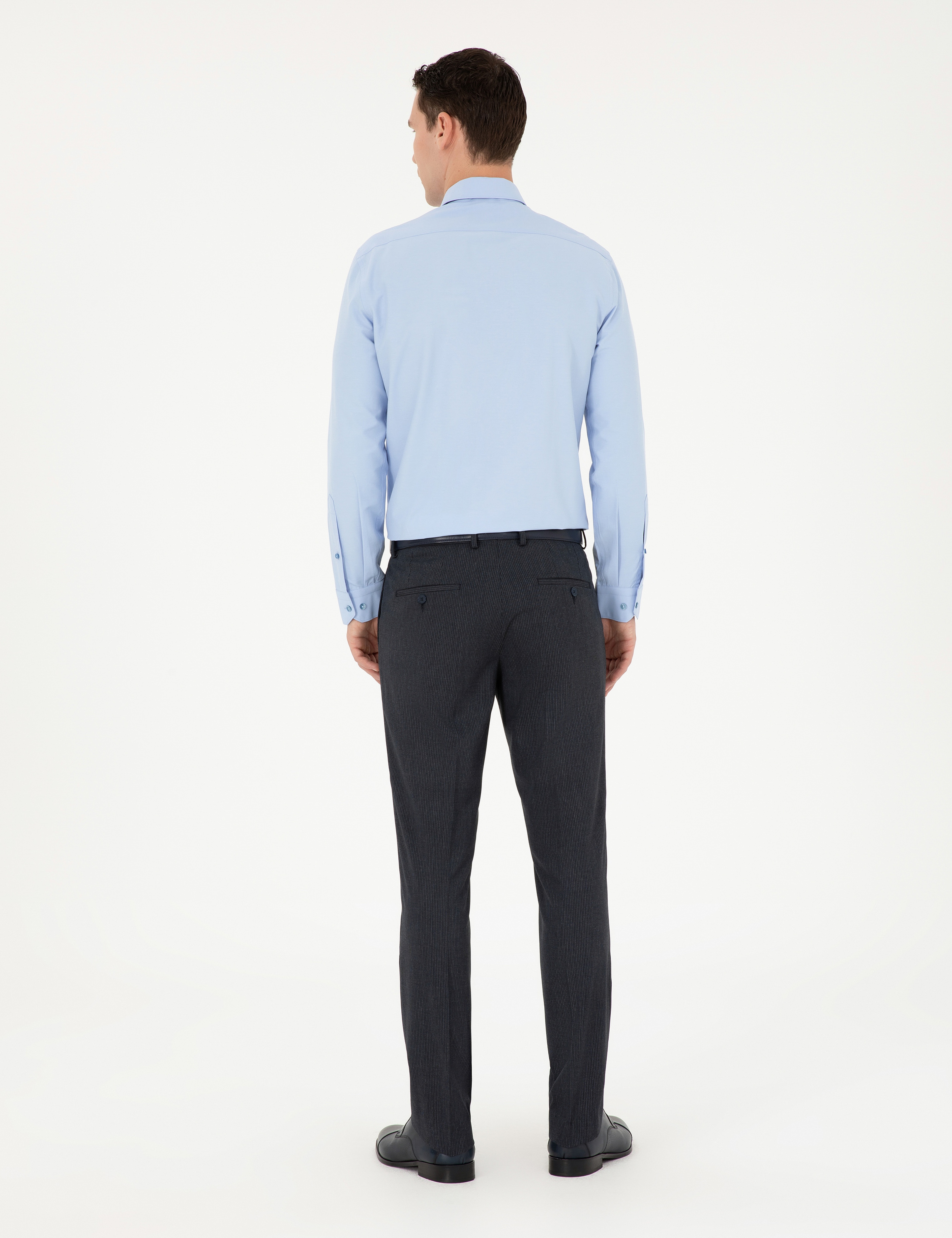 Lacivert Slim Fit Çizgili Kumaş Pantolon