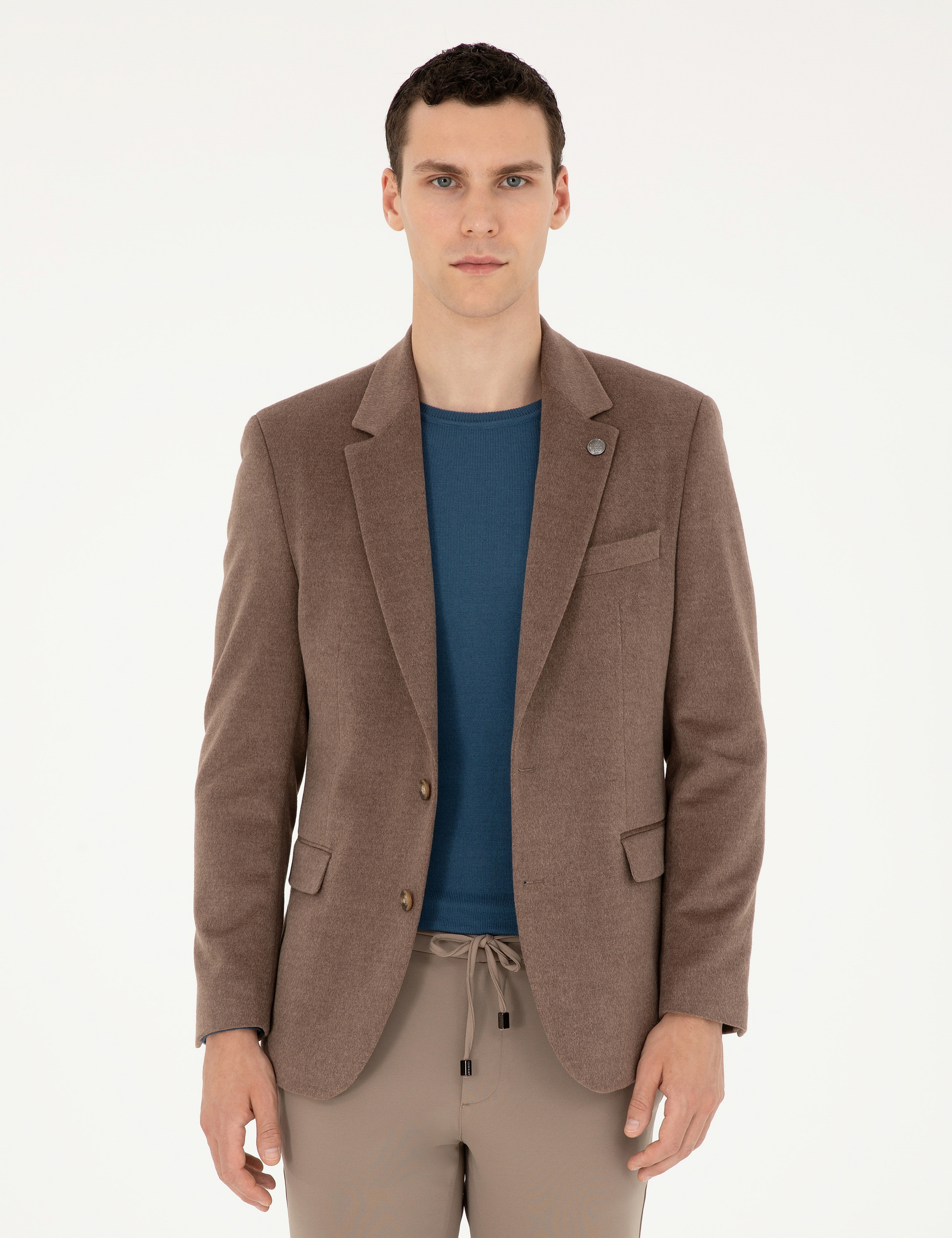 Açık Kahverengi Slim Fit Ceket - Image 1