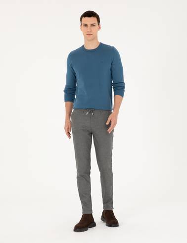 Gri Slim Fit Bağcıklı Kanvas Pantolon