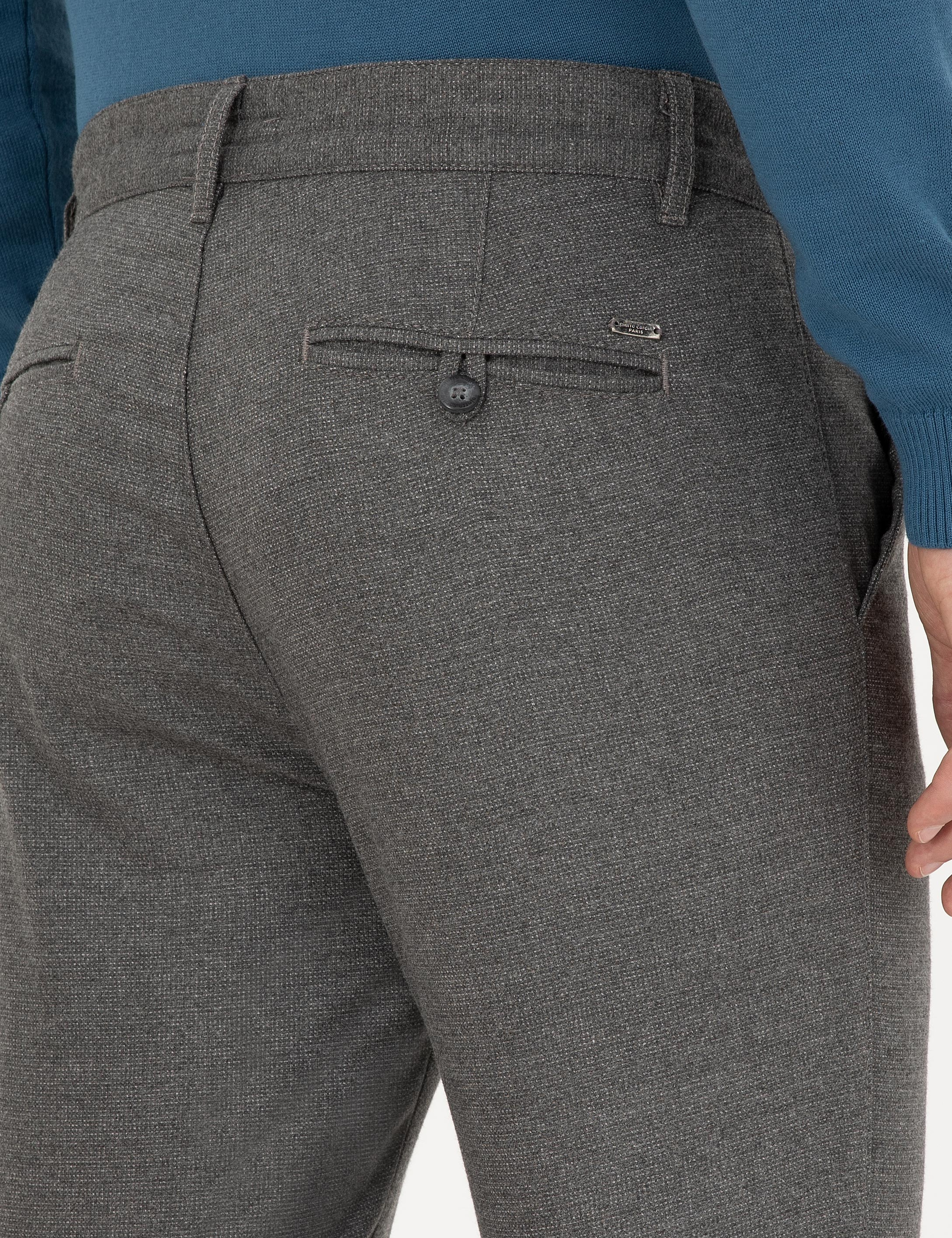 Gri Slim Fit Bağcıklı Kanvas Pantolon - Image 6
