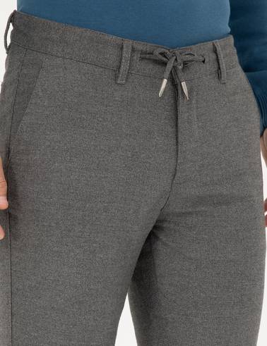 Gri Slim Fit Bağcıklı Kanvas Pantolon