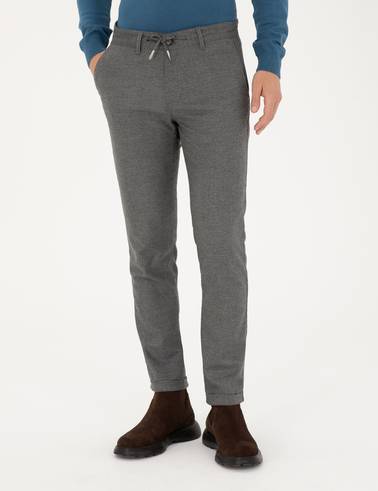 Gri Slim Fit Bağcıklı Kanvas Pantolon