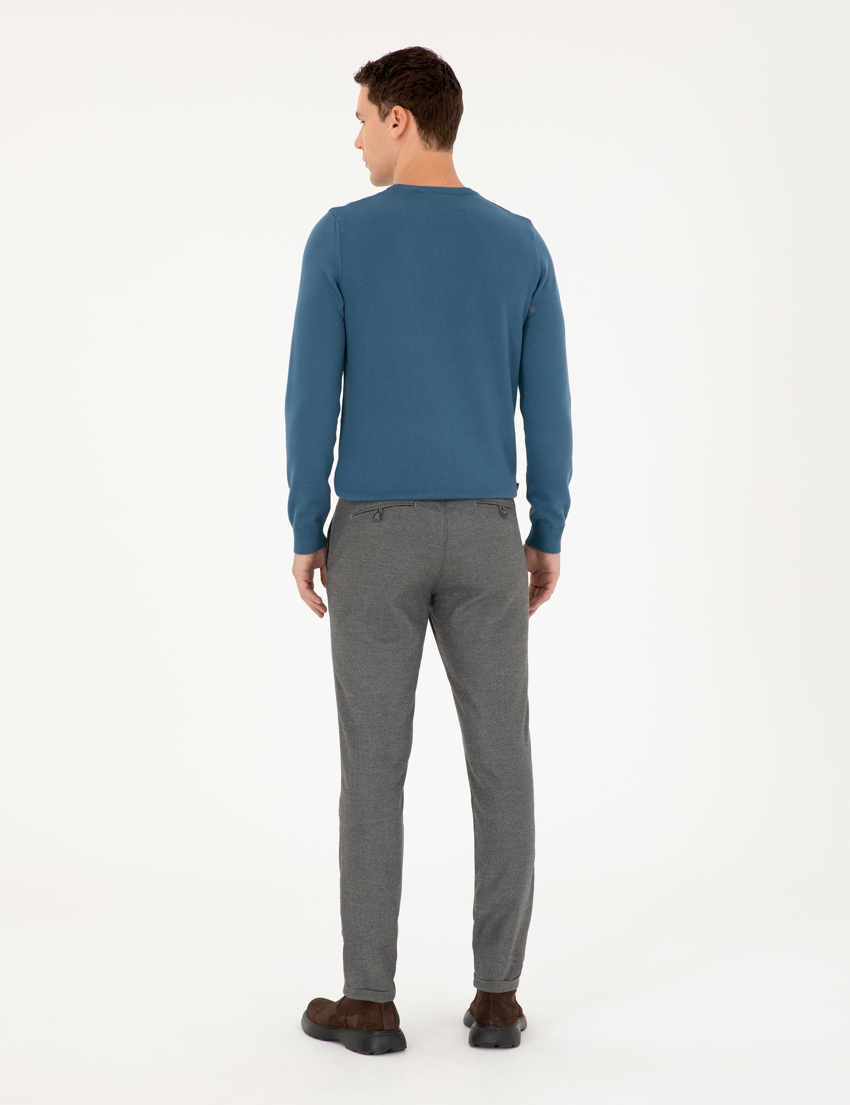 Gri Slim Fit Bağcıklı Kanvas Pantolon