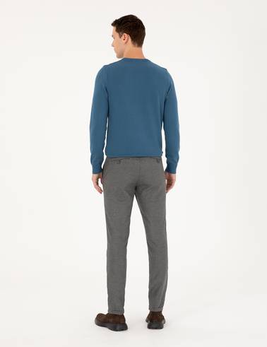 Gri Slim Fit Bağcıklı Kanvas Pantolon