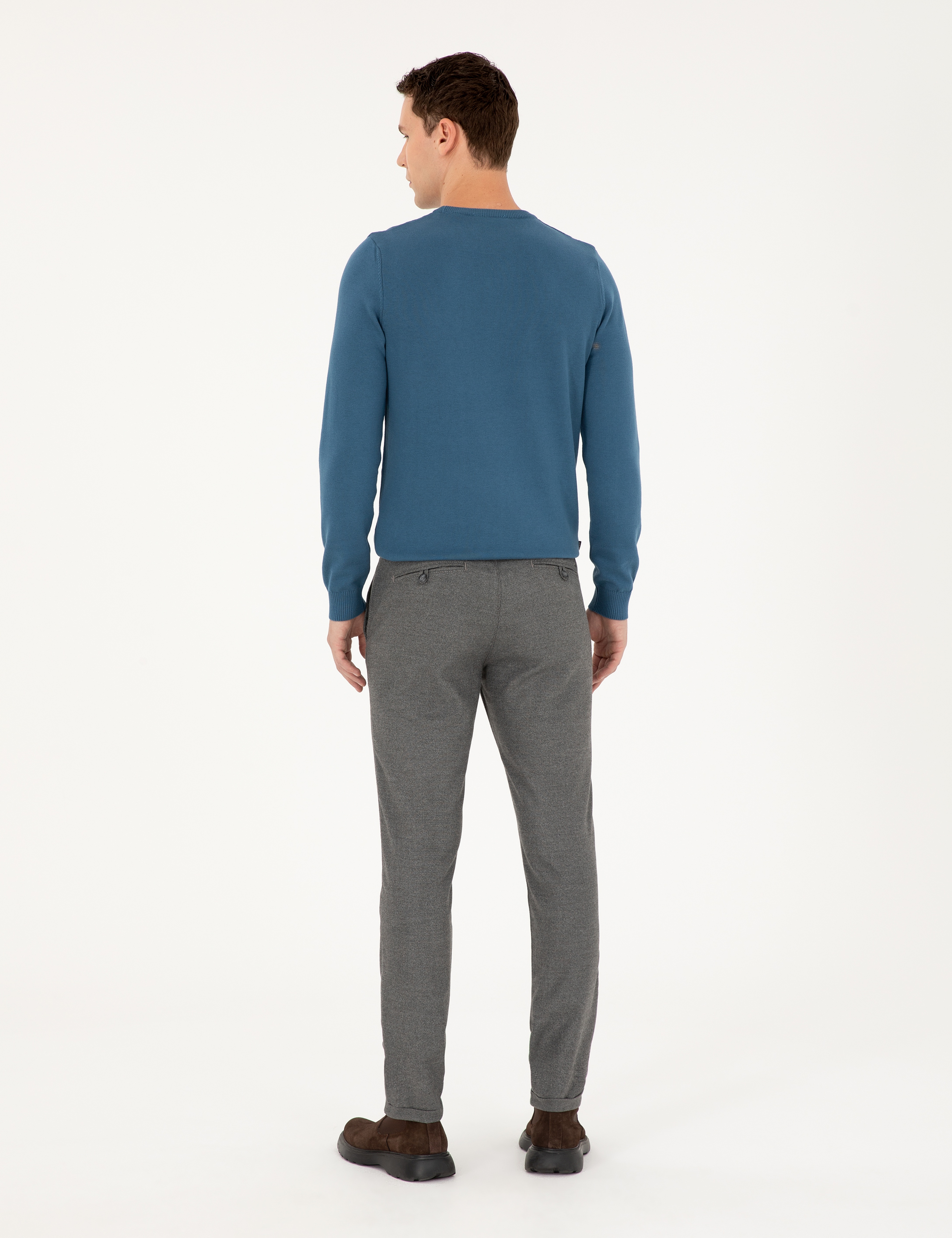 Gri Slim Fit Bağcıklı Kanvas Pantolon - Image 4