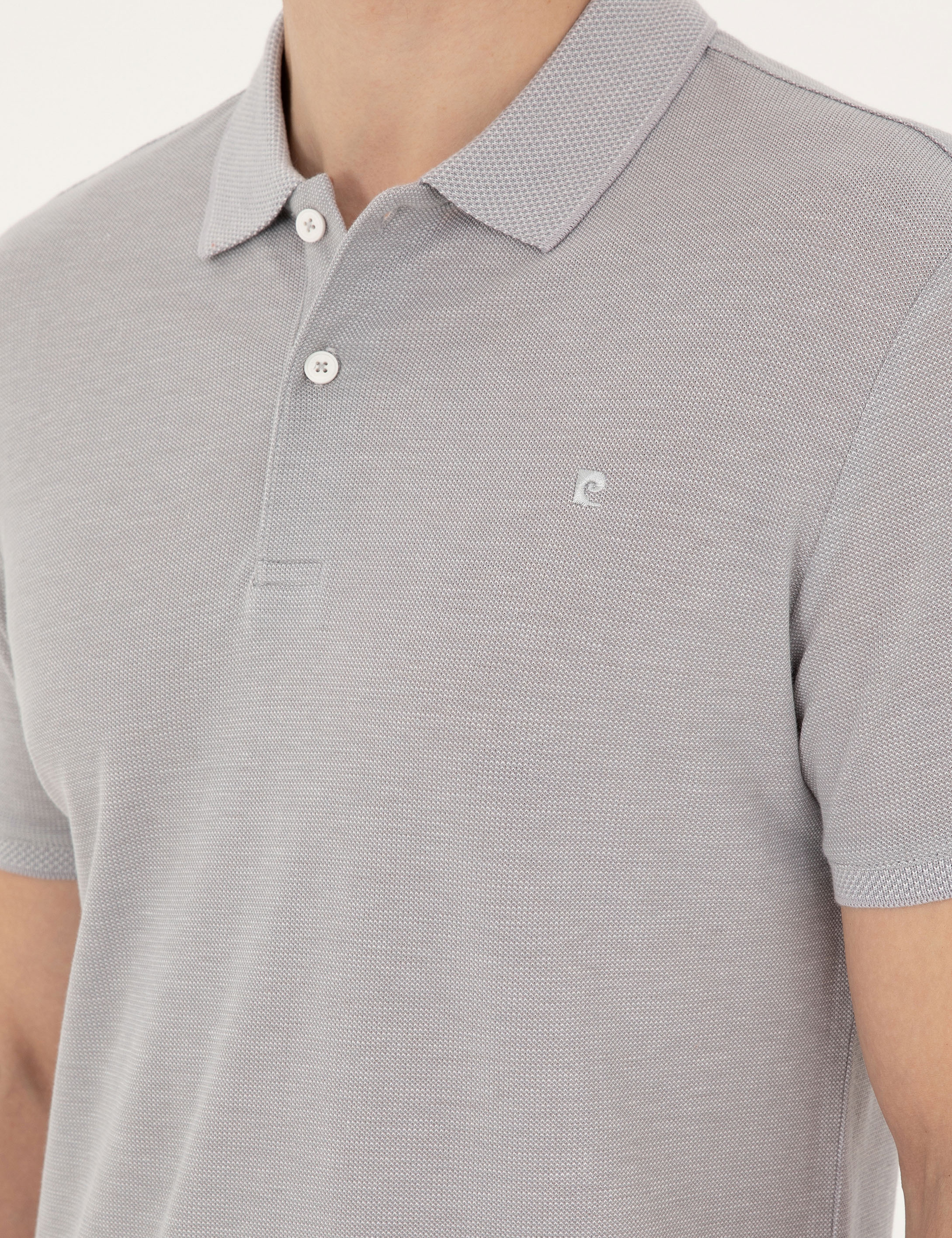 Açık Gri Melanj Slim Fit %100 Pamuk Düğmeli Polo Yaka Tişört - Image 7